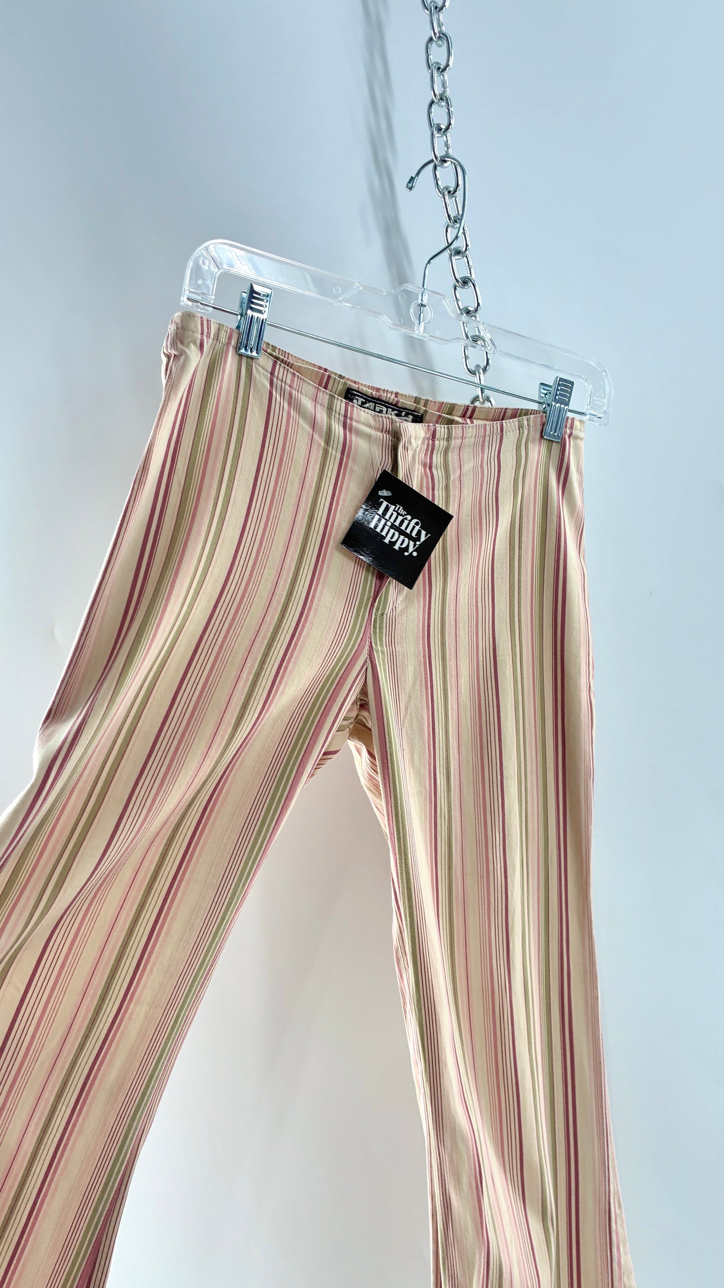 Rare Vintage TARK ‘1 Ultra Low Rise Pink and Green Striped Kick Flares