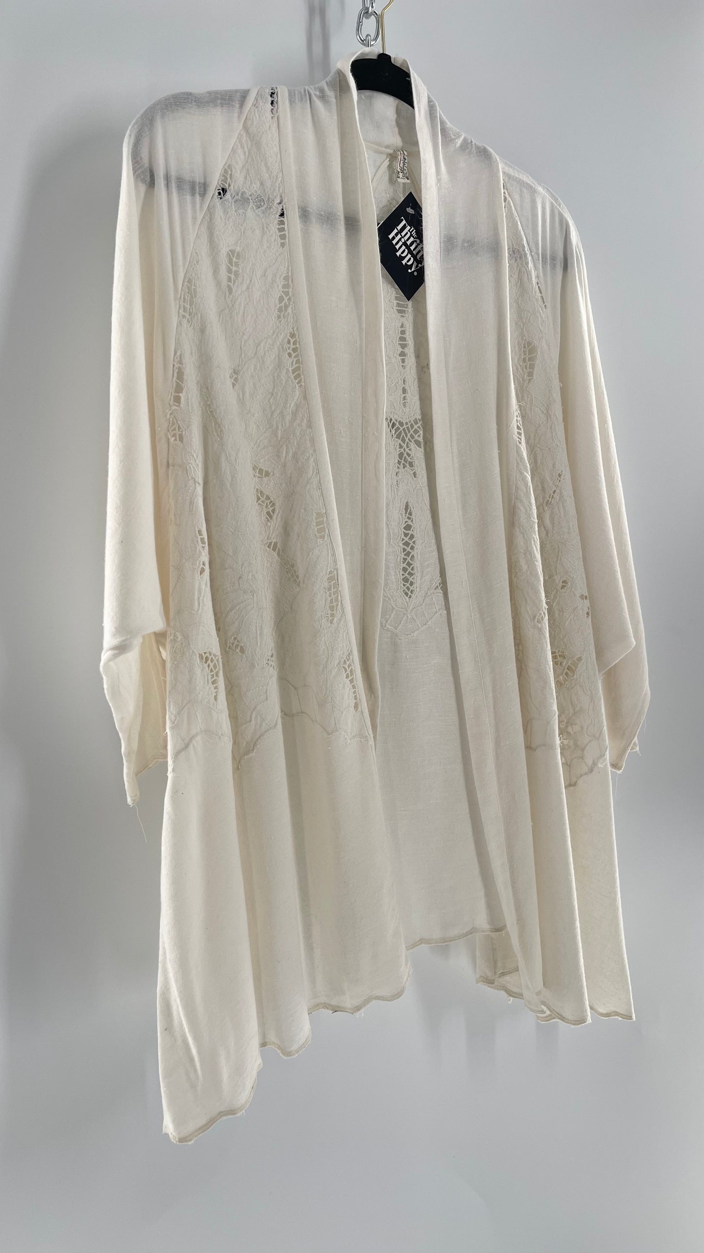 Intimately Free People Linen/Cotton White Cape with Embroidery Design (Medium)