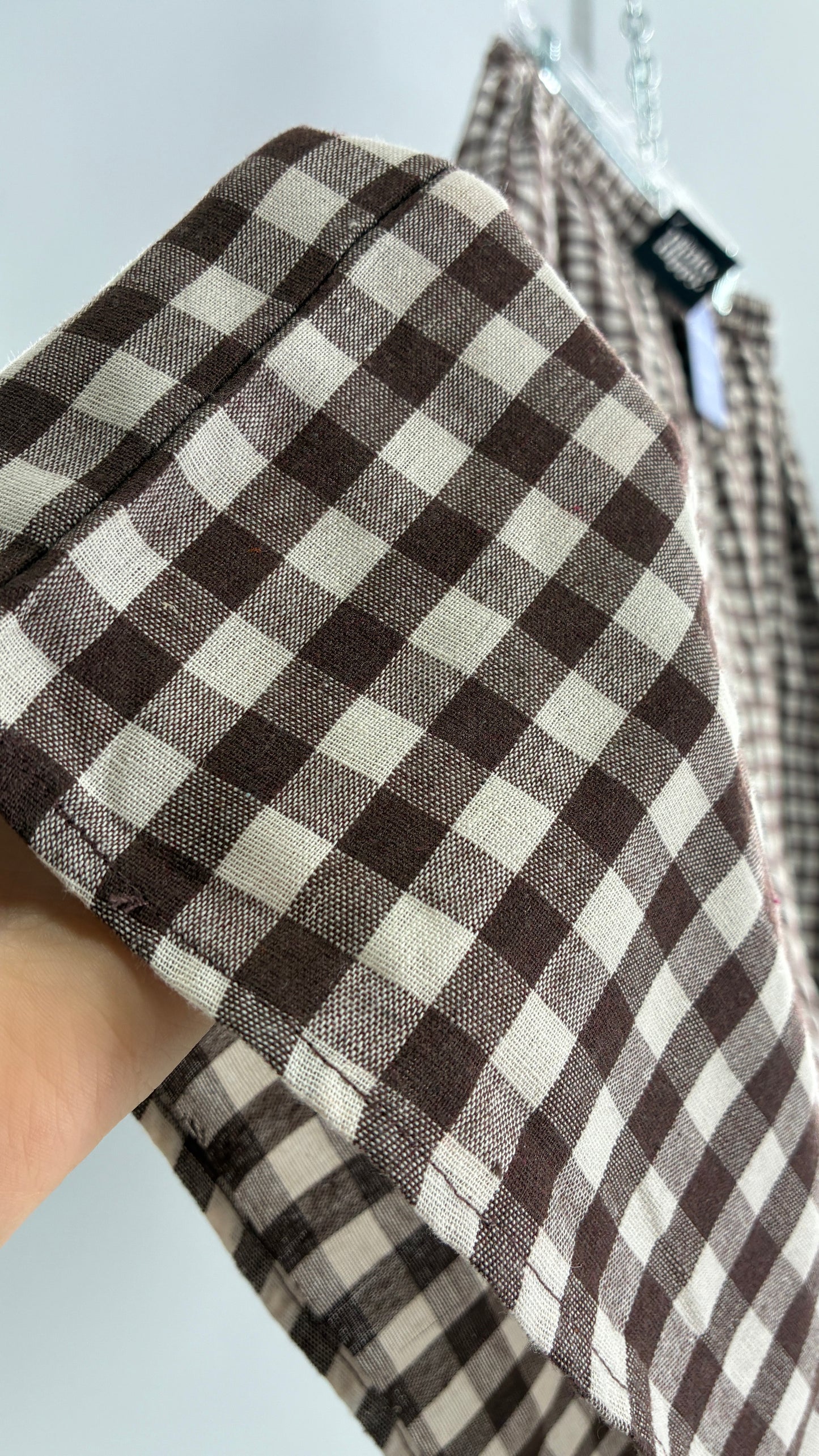 Wide Leg Brown Gingham Picnic Pants (XL)