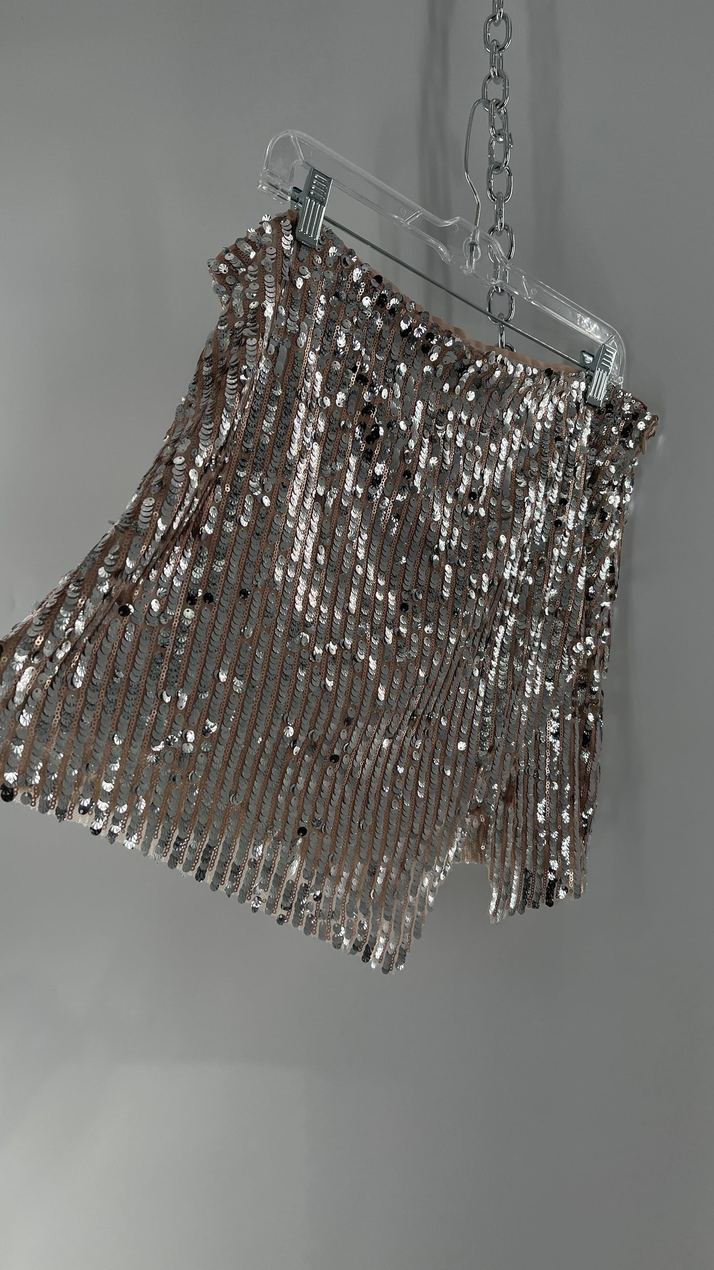 Free People Silver and Nude Sequin Shimmer Mini Skirt (14)