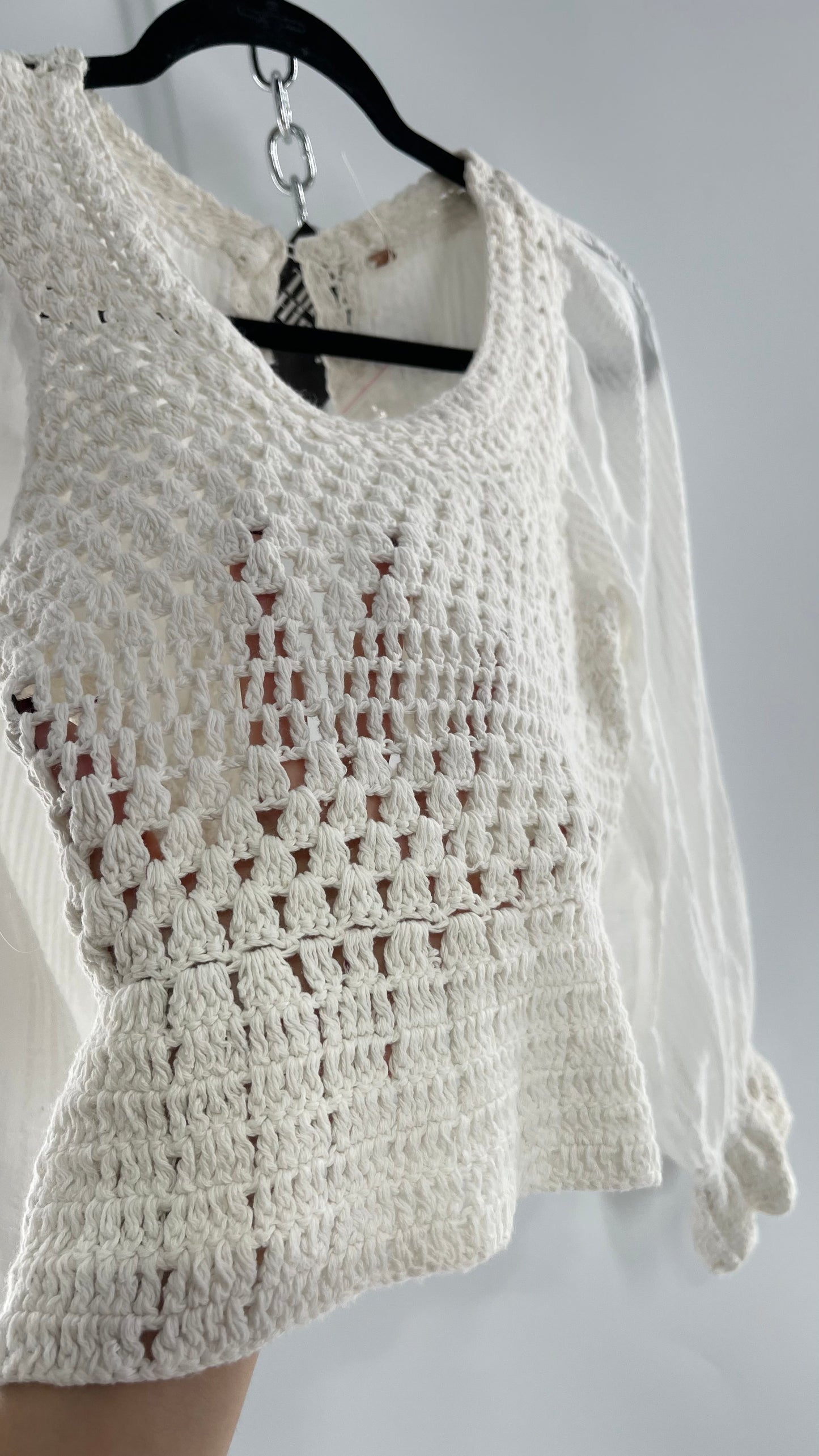 Free People White Crochet “Megan” Top (Large)