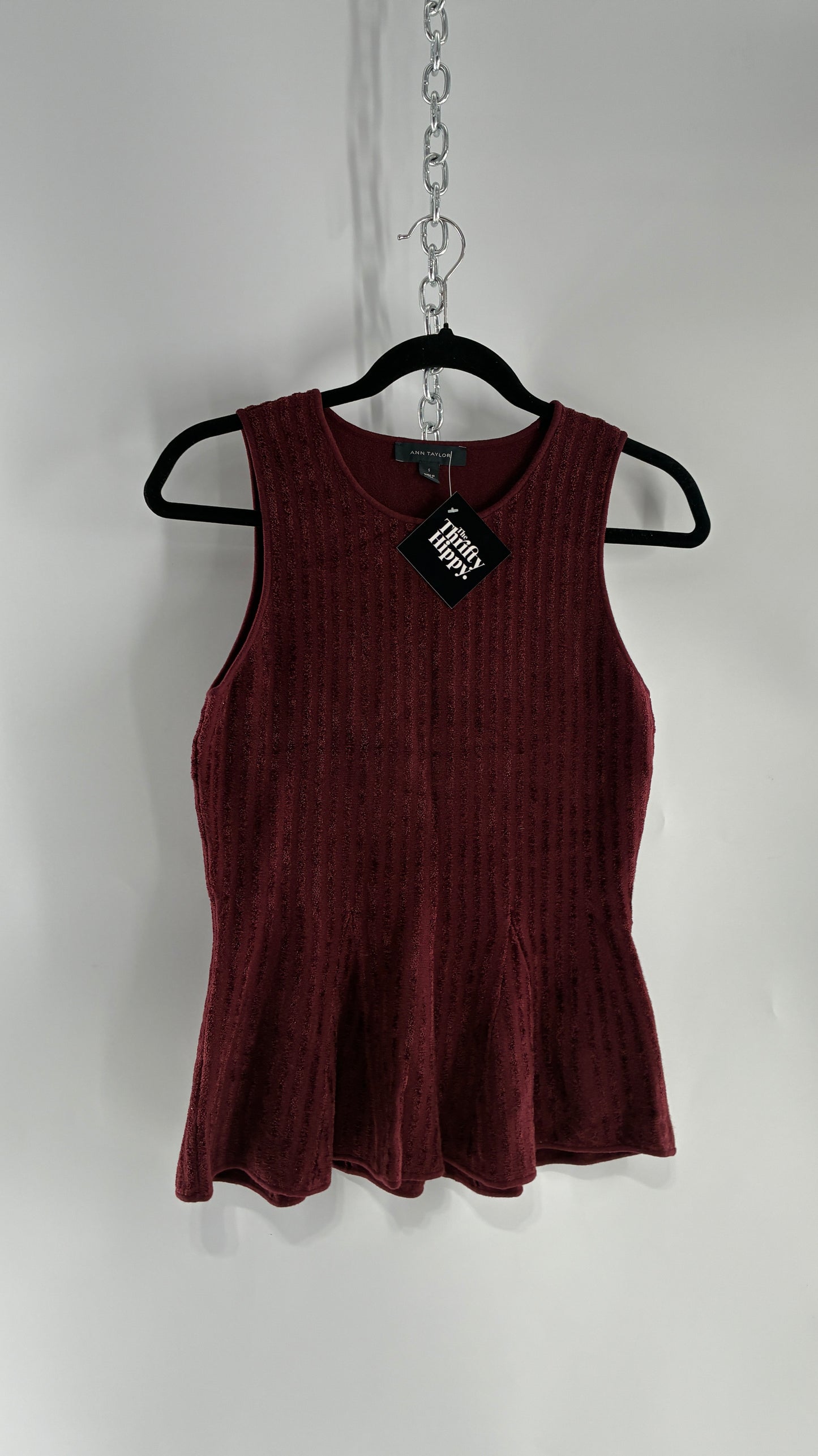ANN TAYLOR Heavy Knit Burgundy Peplum Top (Small)