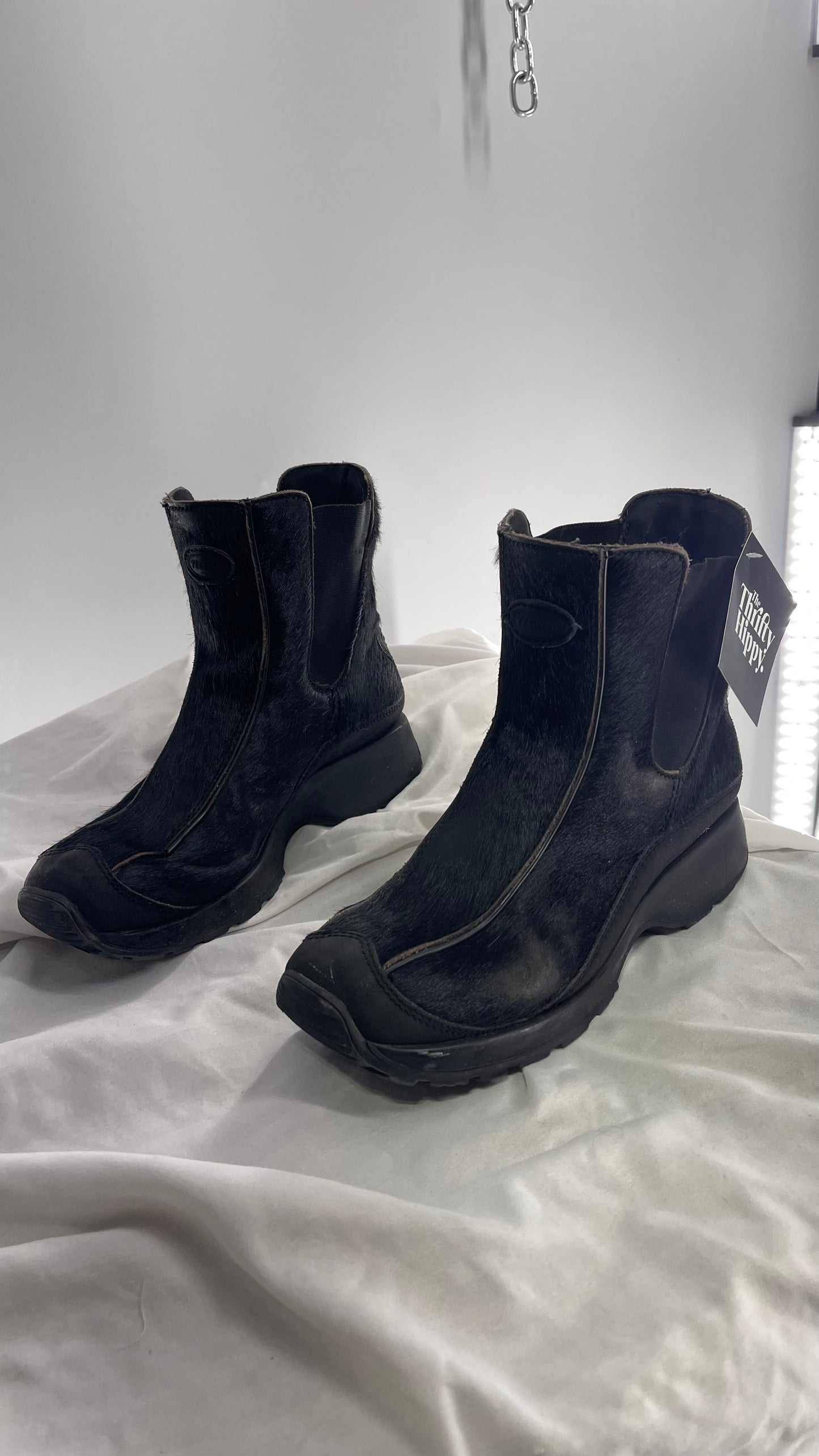 Vintage TECHNICA Black Cow Hide Round Toe Chunky Sole Boots (7.5)