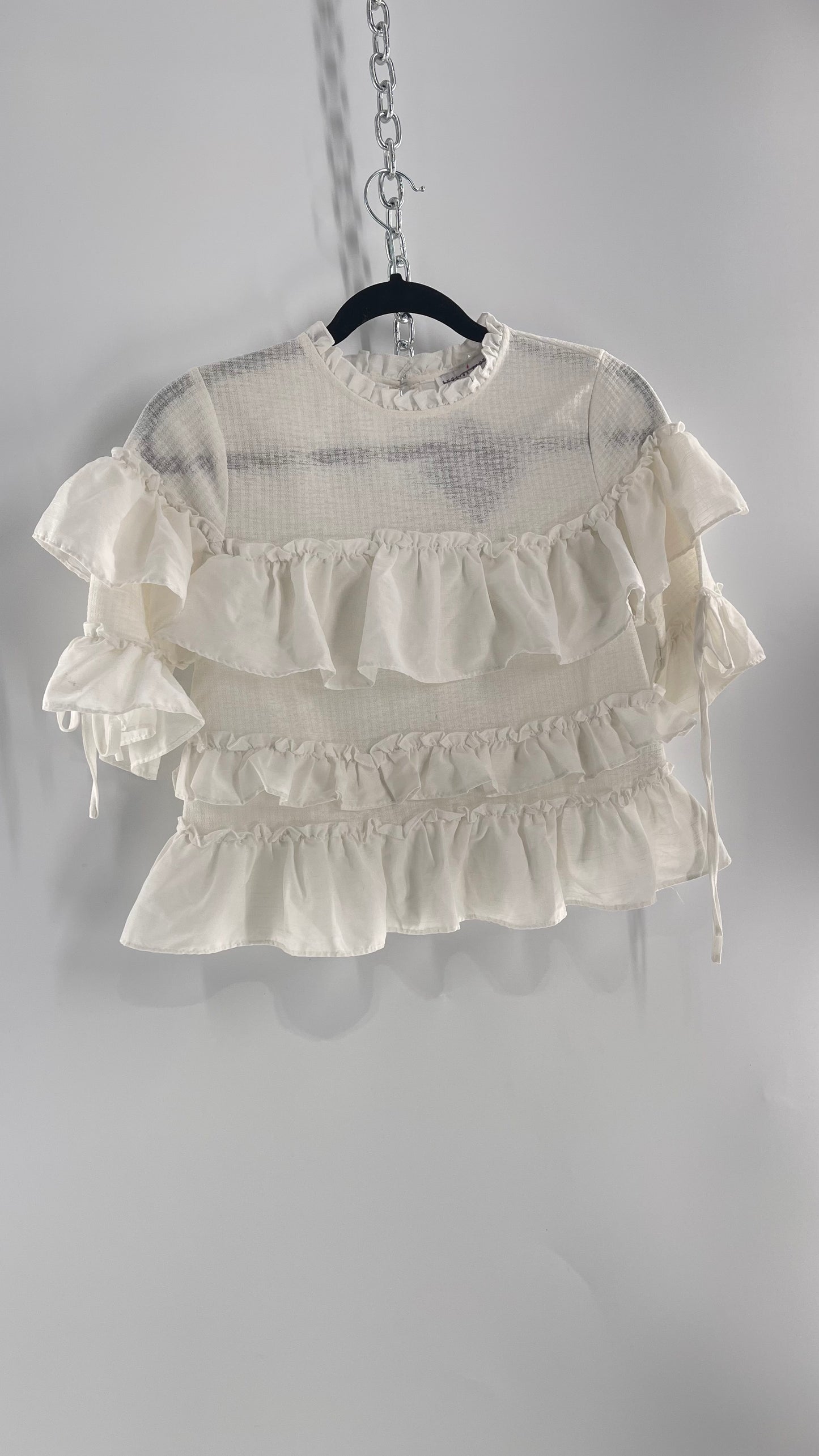 For Love and Lemons English Factory White Ruffle Cloud Blouse with Tags Attached (XS)