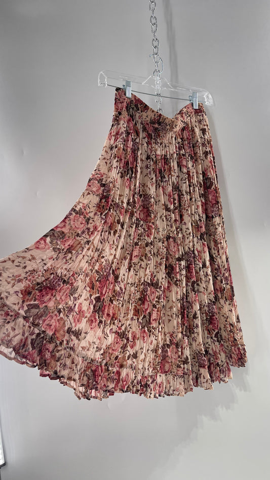 Vintage Hand Made Romantic Pink Floral Skirt (L)