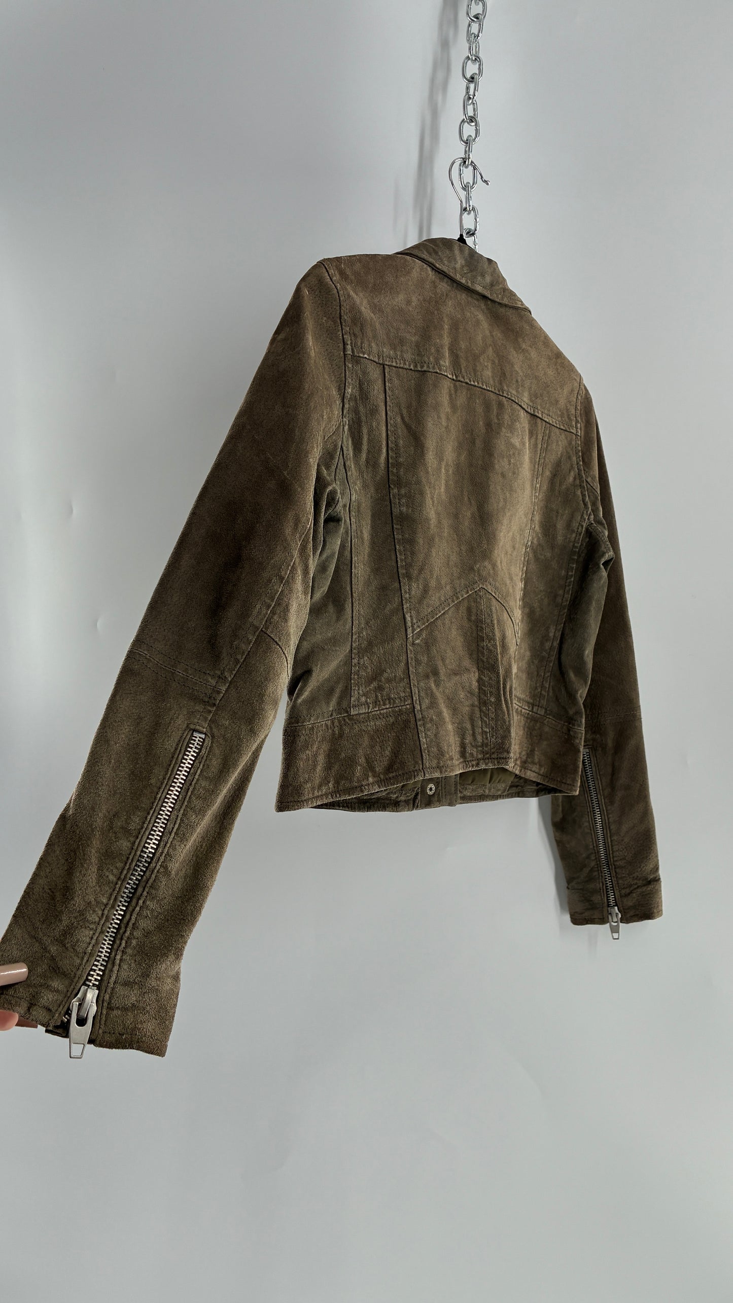 Vintage SL8 Genuine Suede Leather Motorcycle Style Jacket (Medium)