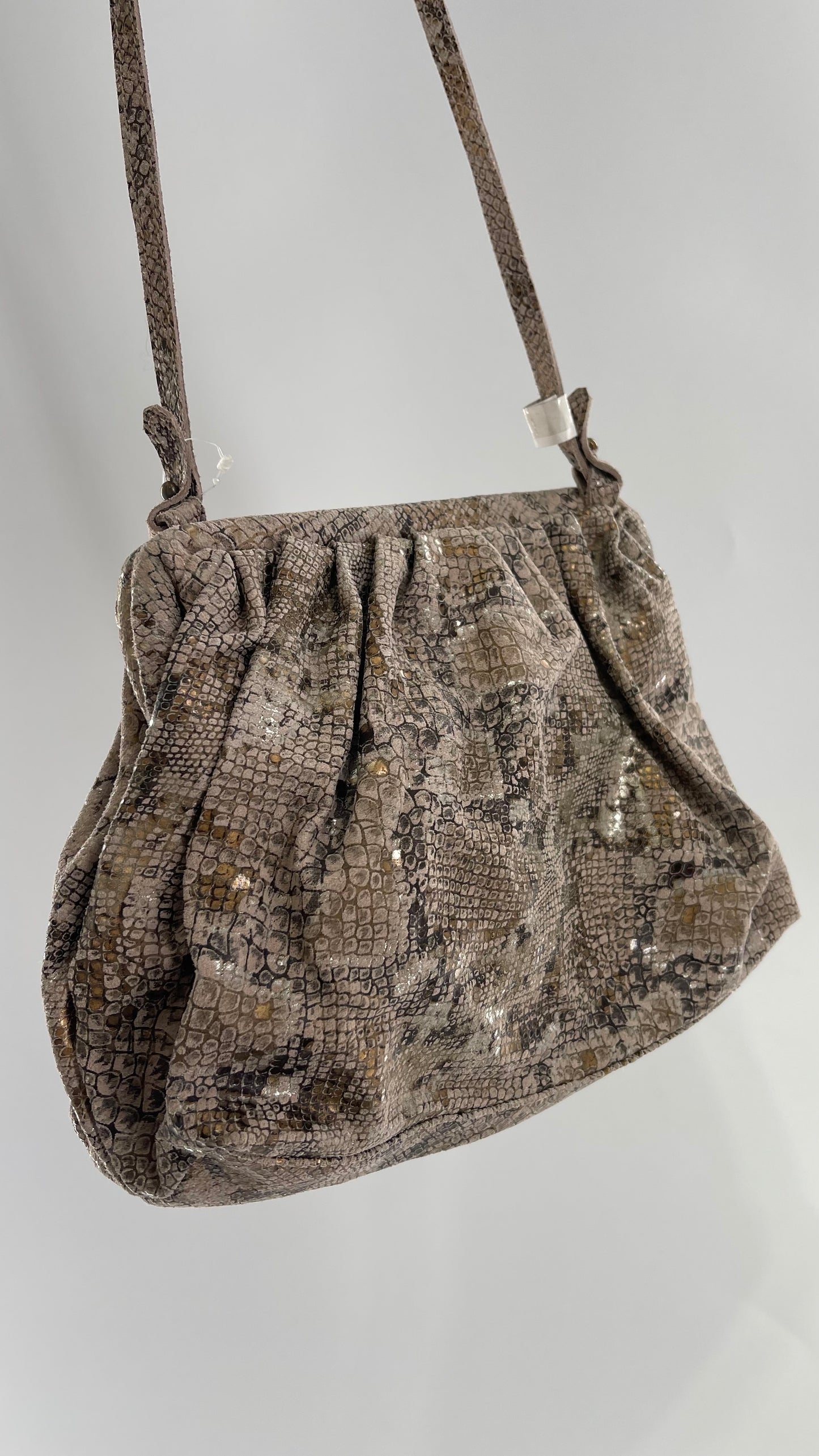 Free People Genuine Leather Clutch and Shoulder Bag Snake Print with Reflective Silver and Gold Flecks