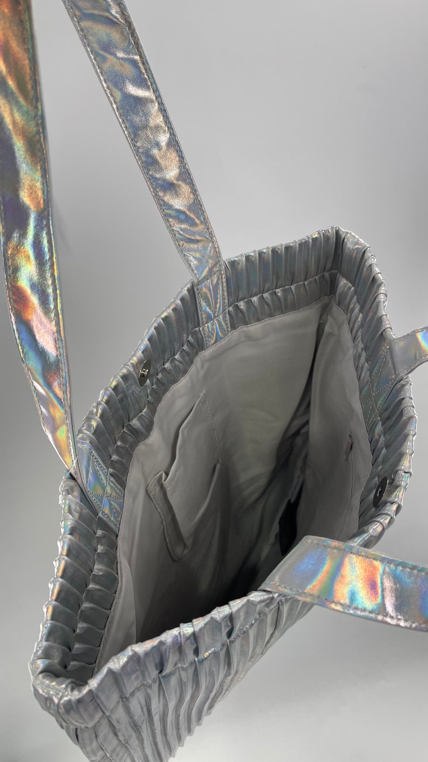 Urban Outfitters Silver Iridescent Fluted Tote Bag