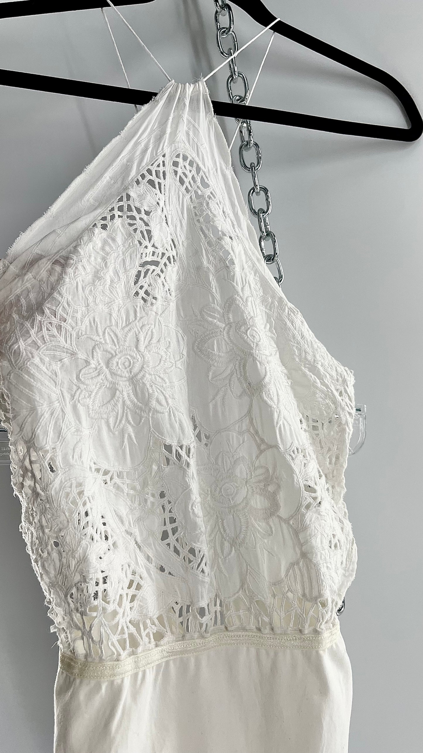 Intimately Free People White Eyelet Lace Open Back Bodysuit (Medium)