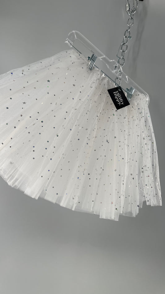 White Starstruck Confetti Tutu Mesh Tulle Skirt (One Size)