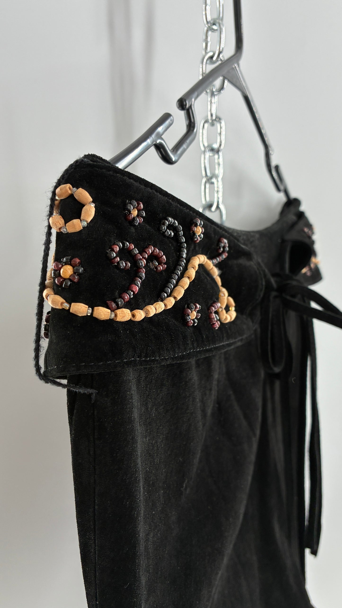 Vintage Margaret Godfrey Black Genuine Suede Leather Kick Flares with Wide Beaded Belt (10)