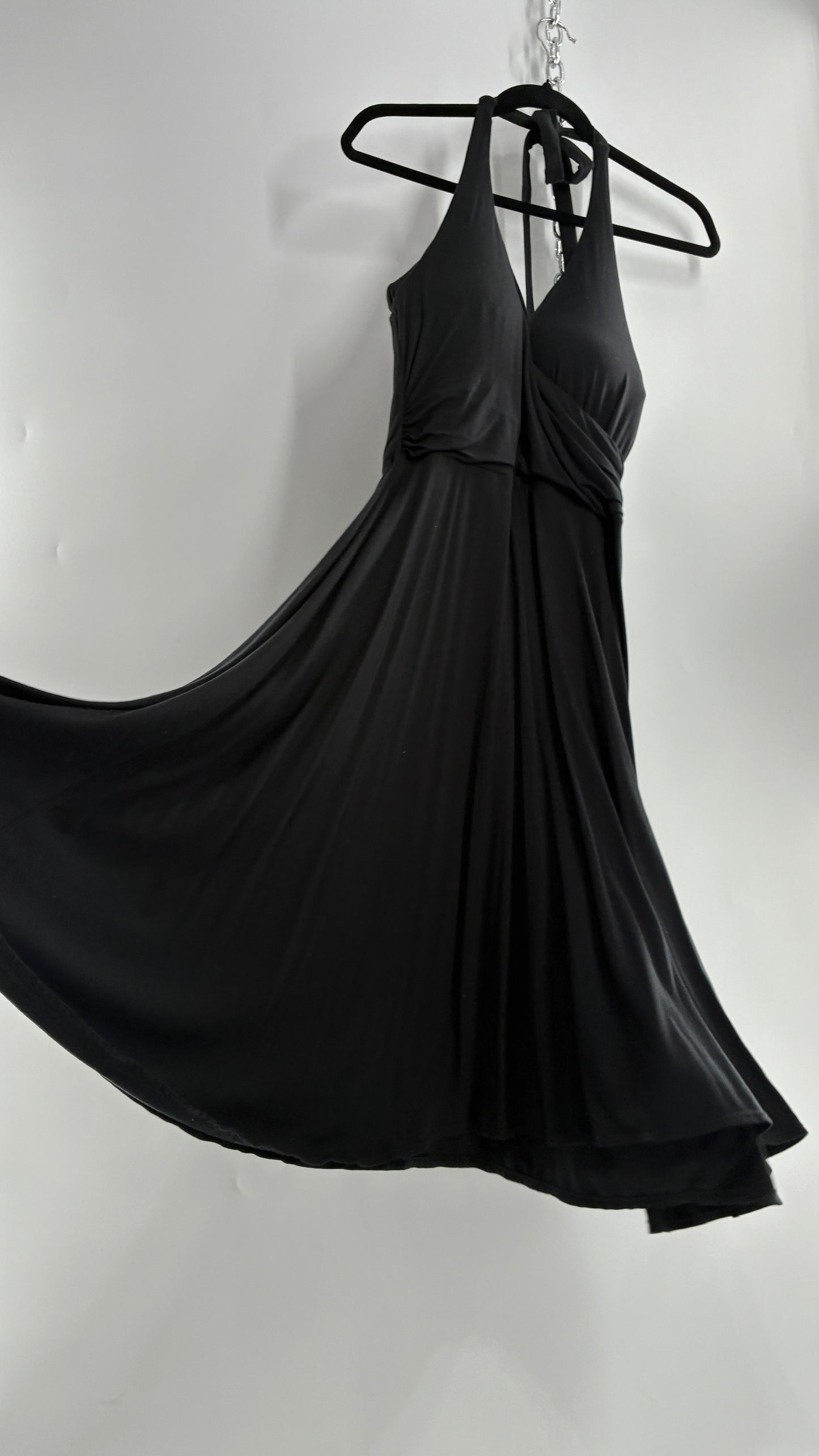 Rare Vintage Victoria’s Secret Black Jersey Knit Halter Voluminous Dress with Built in Padded Bra (34C)