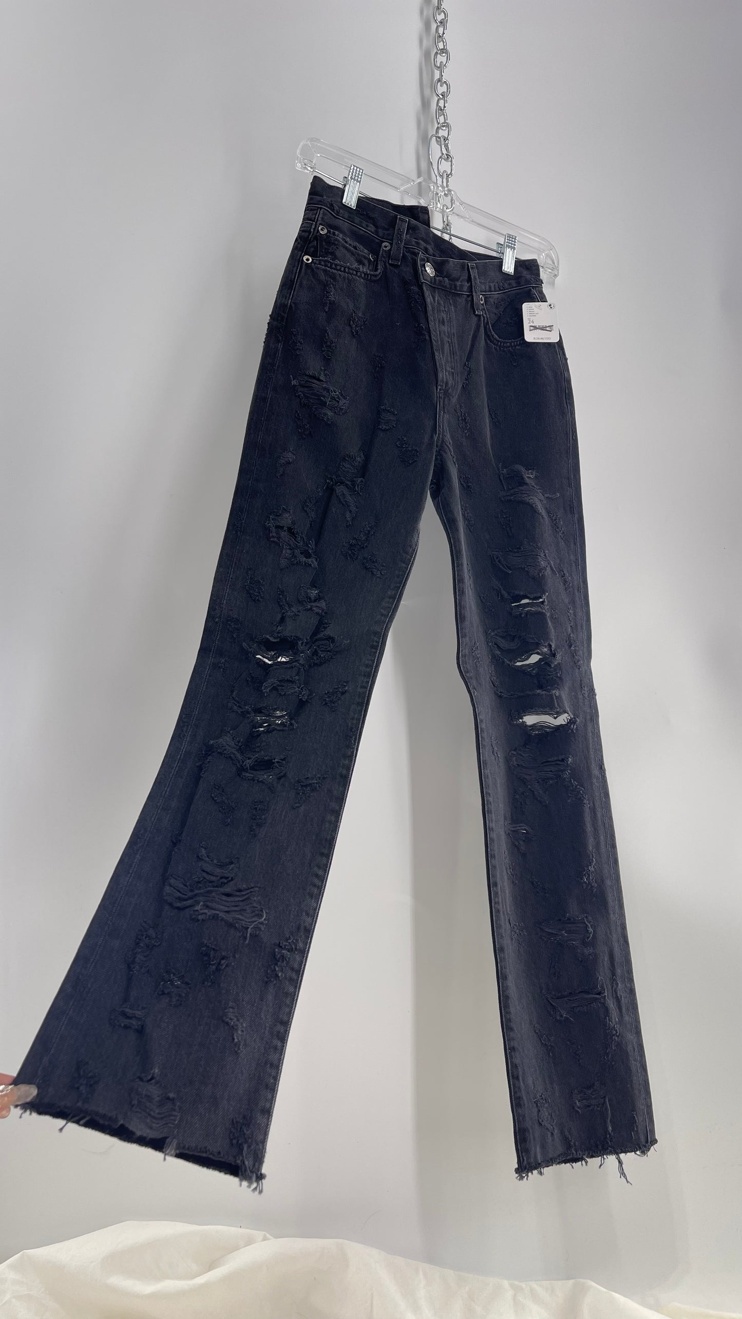 Free People Grey/Black Distressed Jeans with Tags Attached (24)