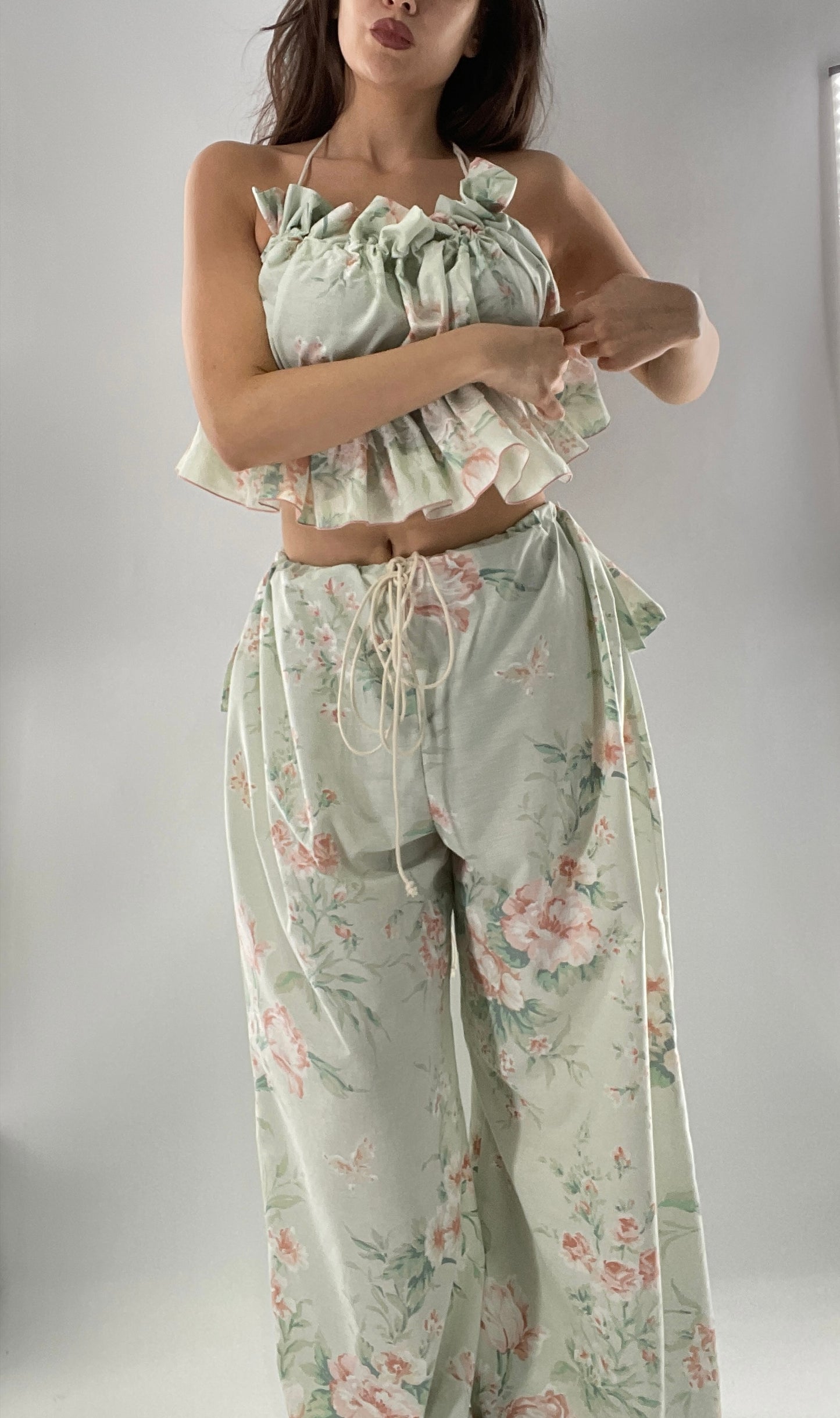 Vintage Set Covered in Delicate Dainty Florals, Butterflies, and Ruffles (One Size, Adjustable)