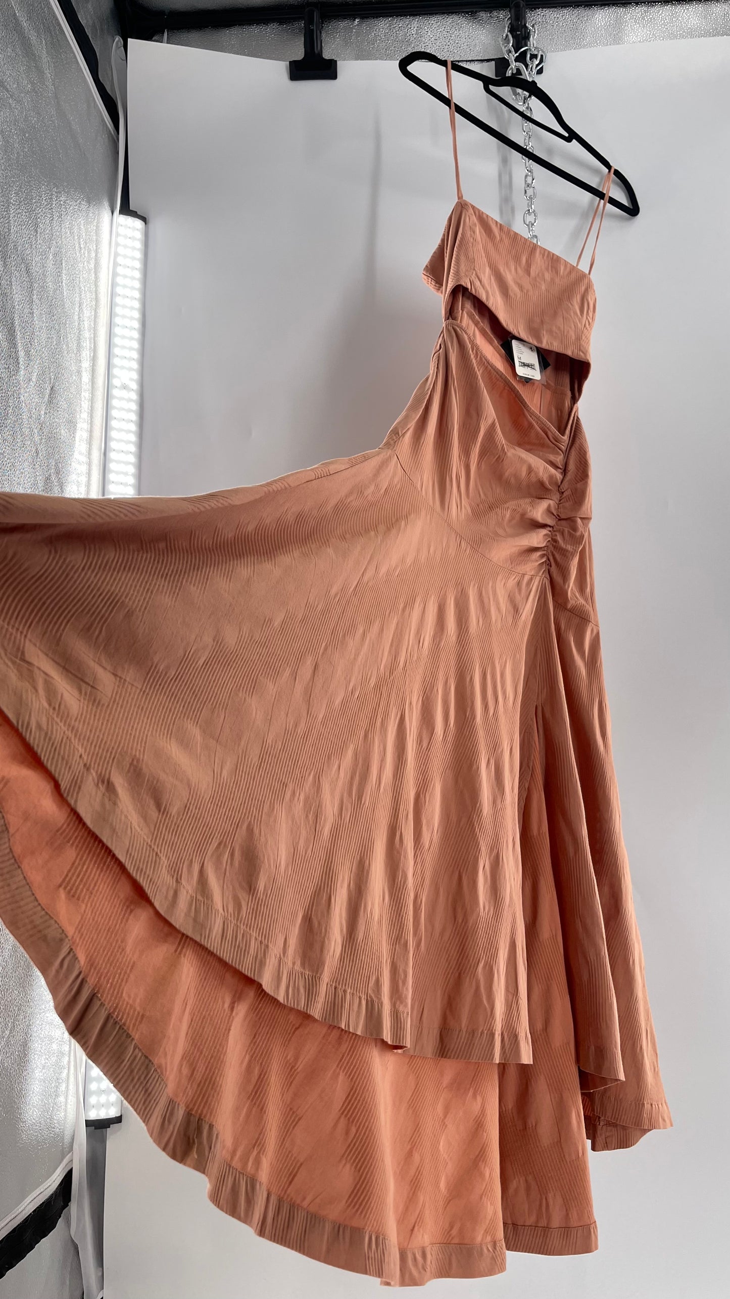 Free People Terracotta/ Smoky Pink Maxi Dress with Exposed Midriff, Waist Bow, and Side Slit with Tags Attached  (M)
