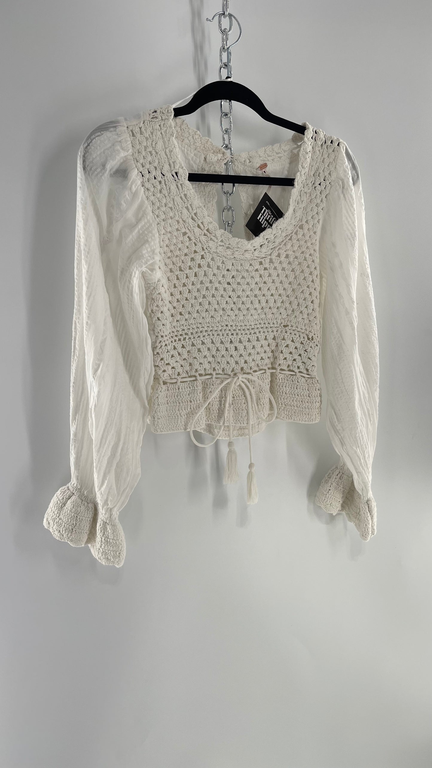 Free People White Crochet “Megan” Top (Small)