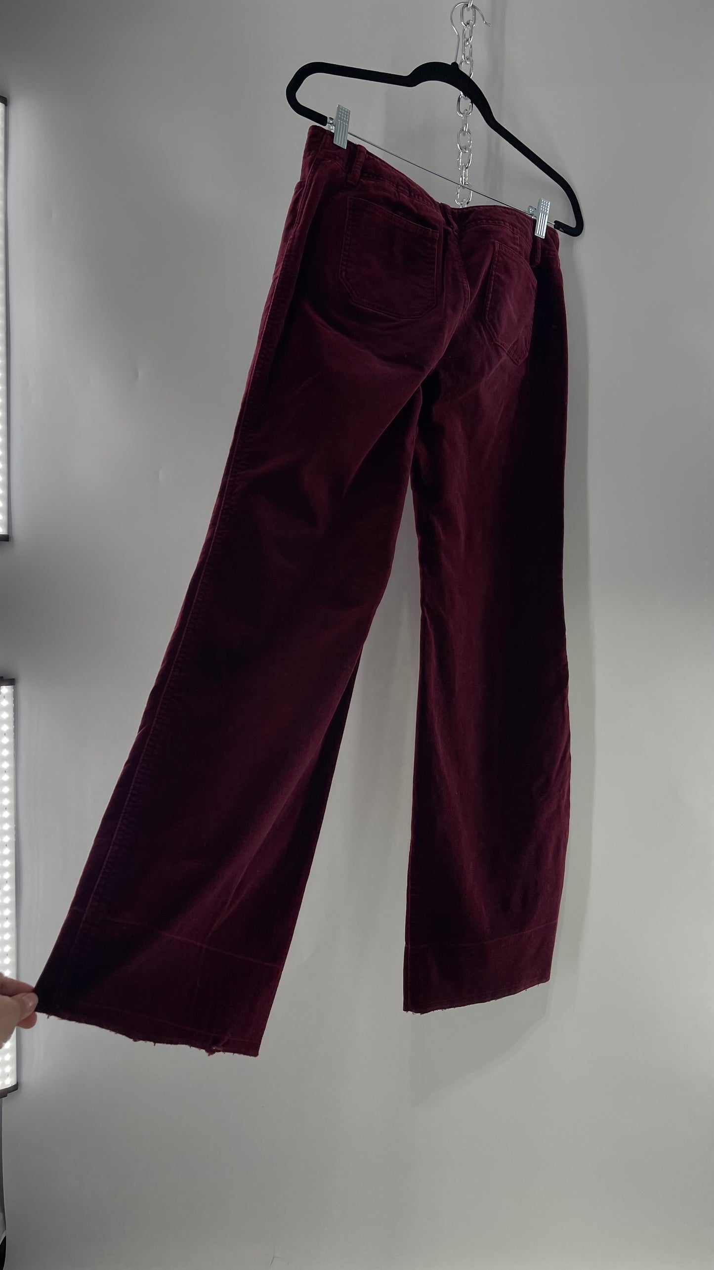 Vintage 90s Express Wine Toned Burgundy Velvet Low Rise Kickflares (7/8)
