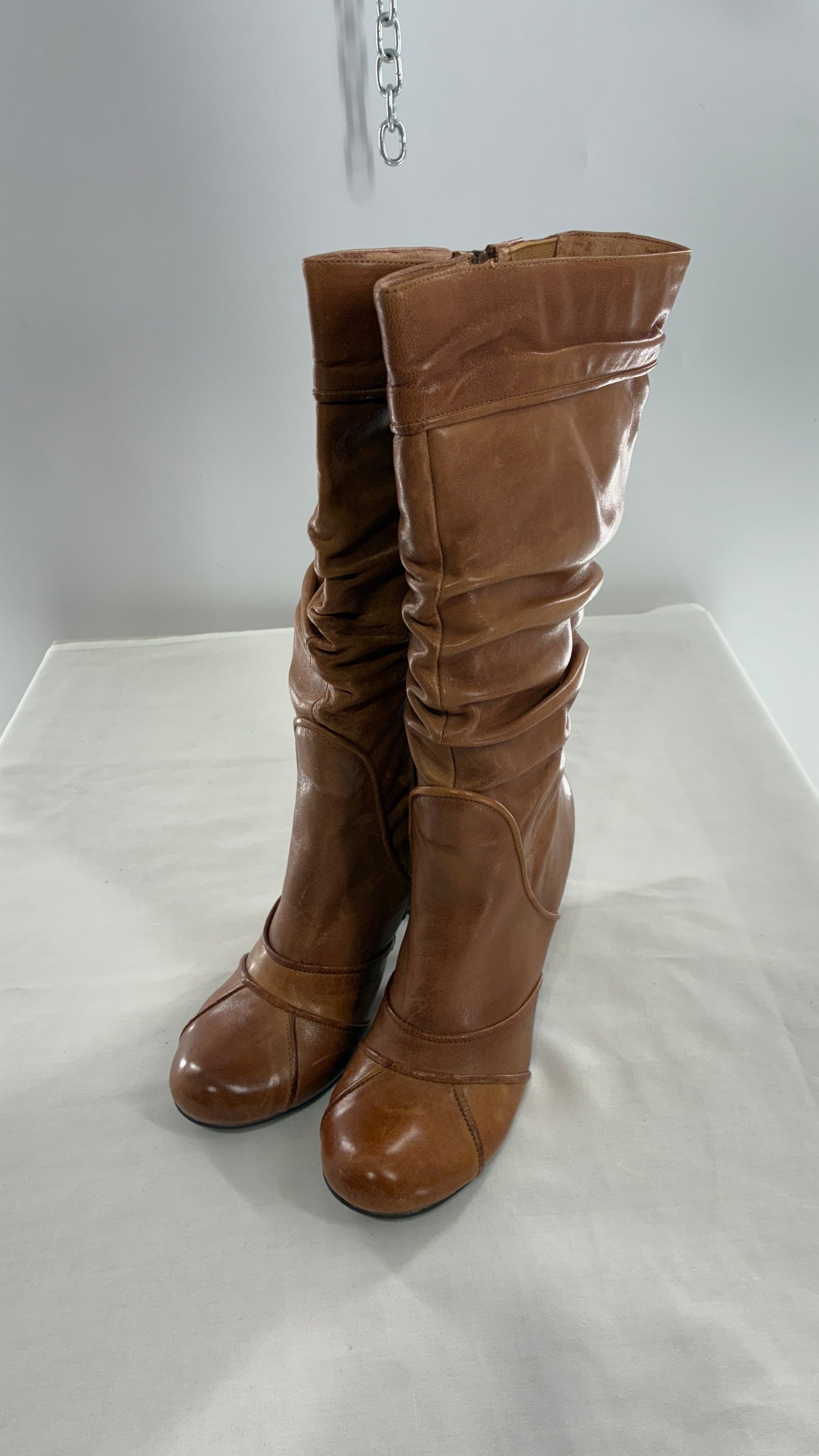 MIZ MOOZ Brown Leather Stacked Round Toe Boot (10)
