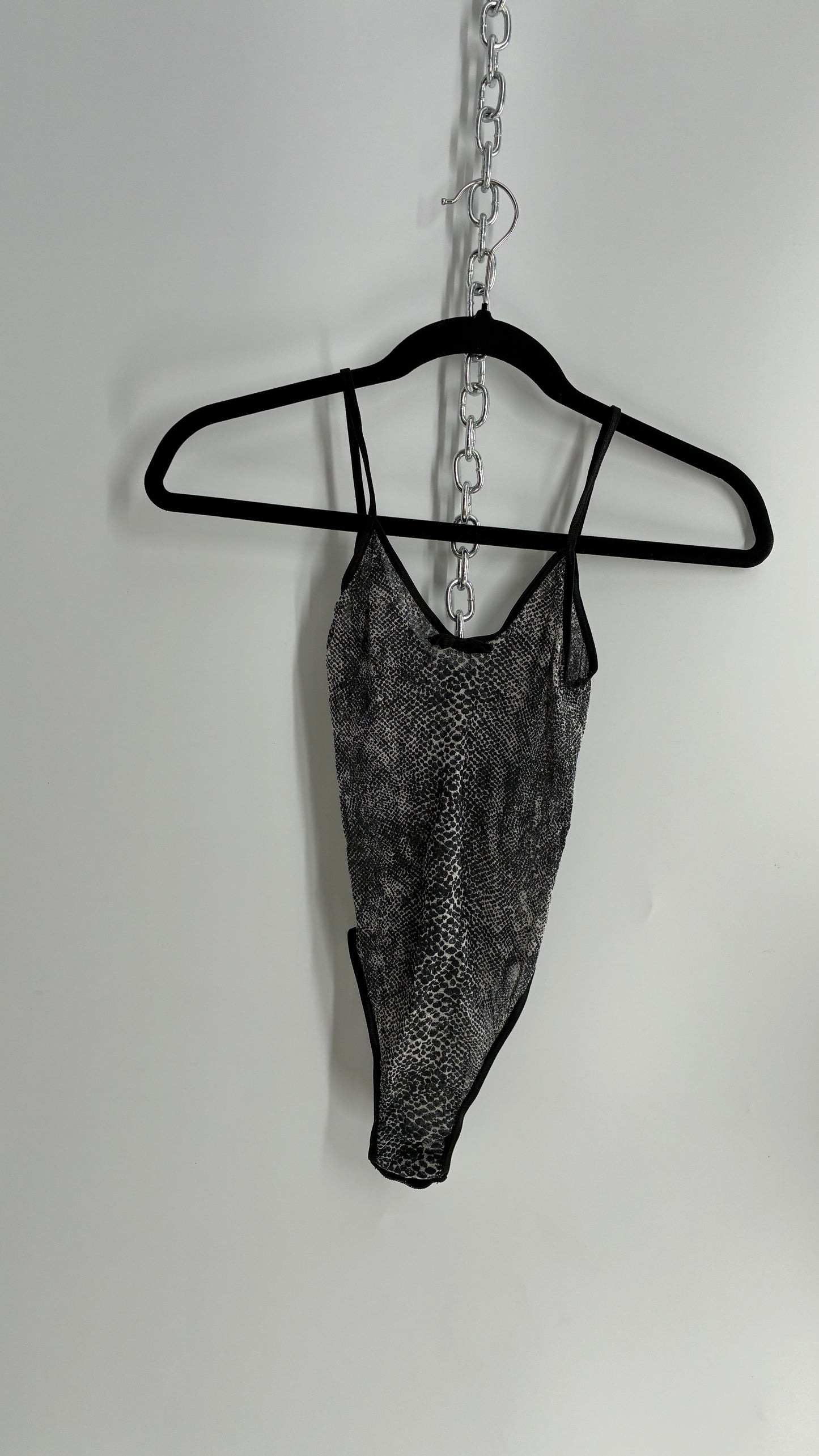 Vintage 1990s Sheer Snakeskin Patterned High Cut Bodysuit (S)