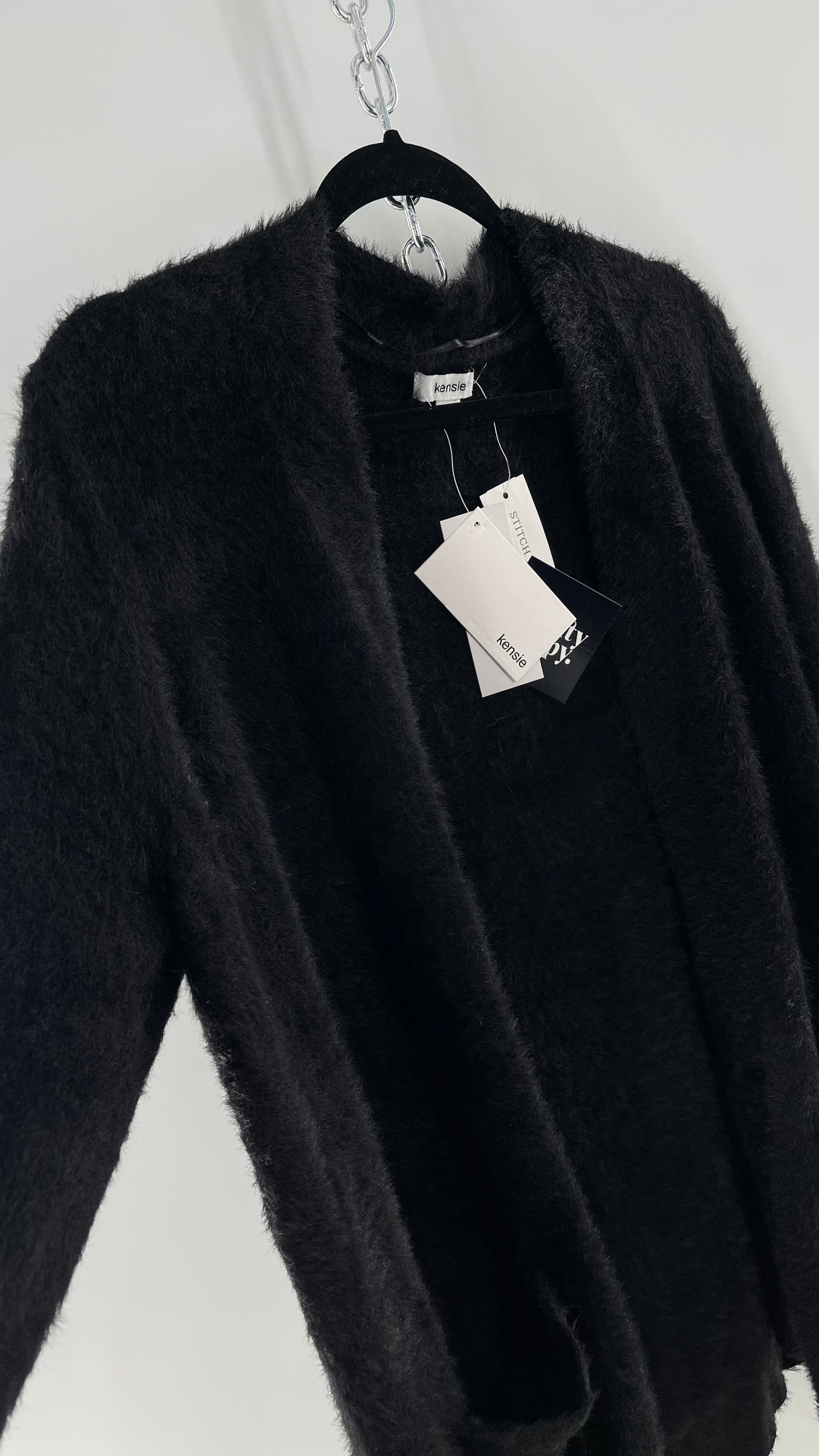 Kensie Black Fuzzy Slouchy Cardigan with Pockets and Tags Attached (Small)
