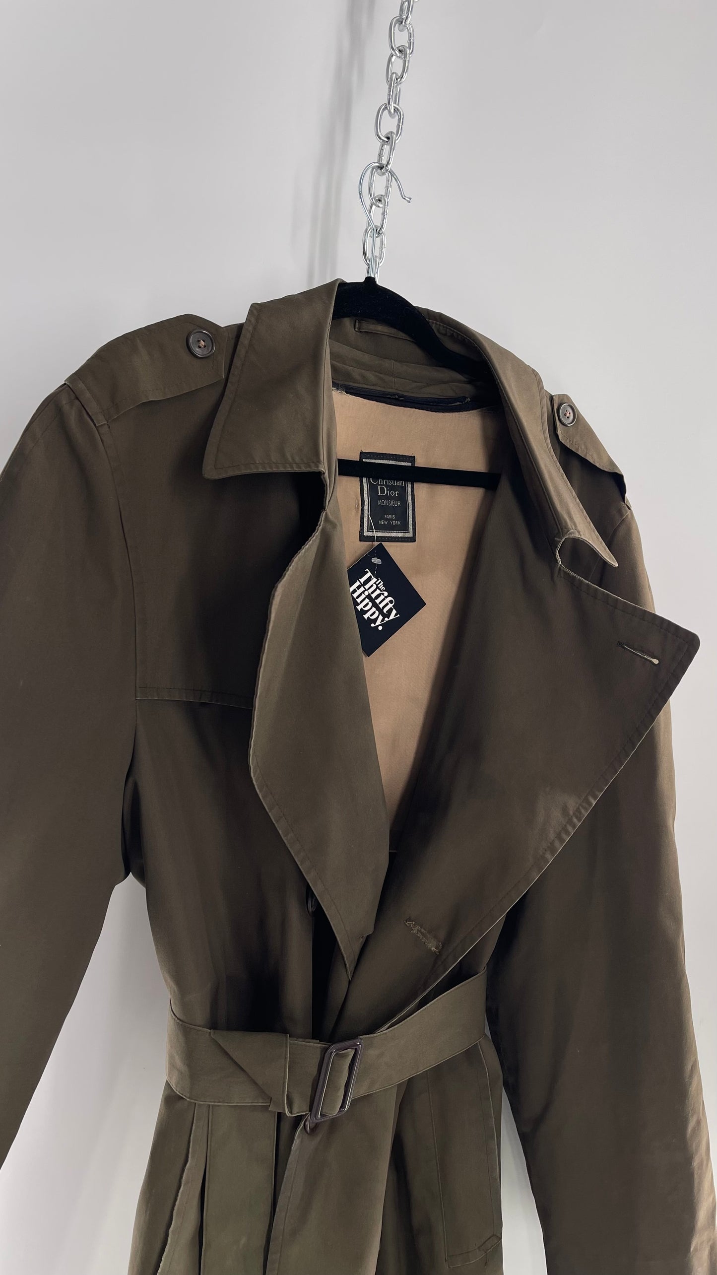 Vintage Christian Dior Olive Green Trench Coat (42L)