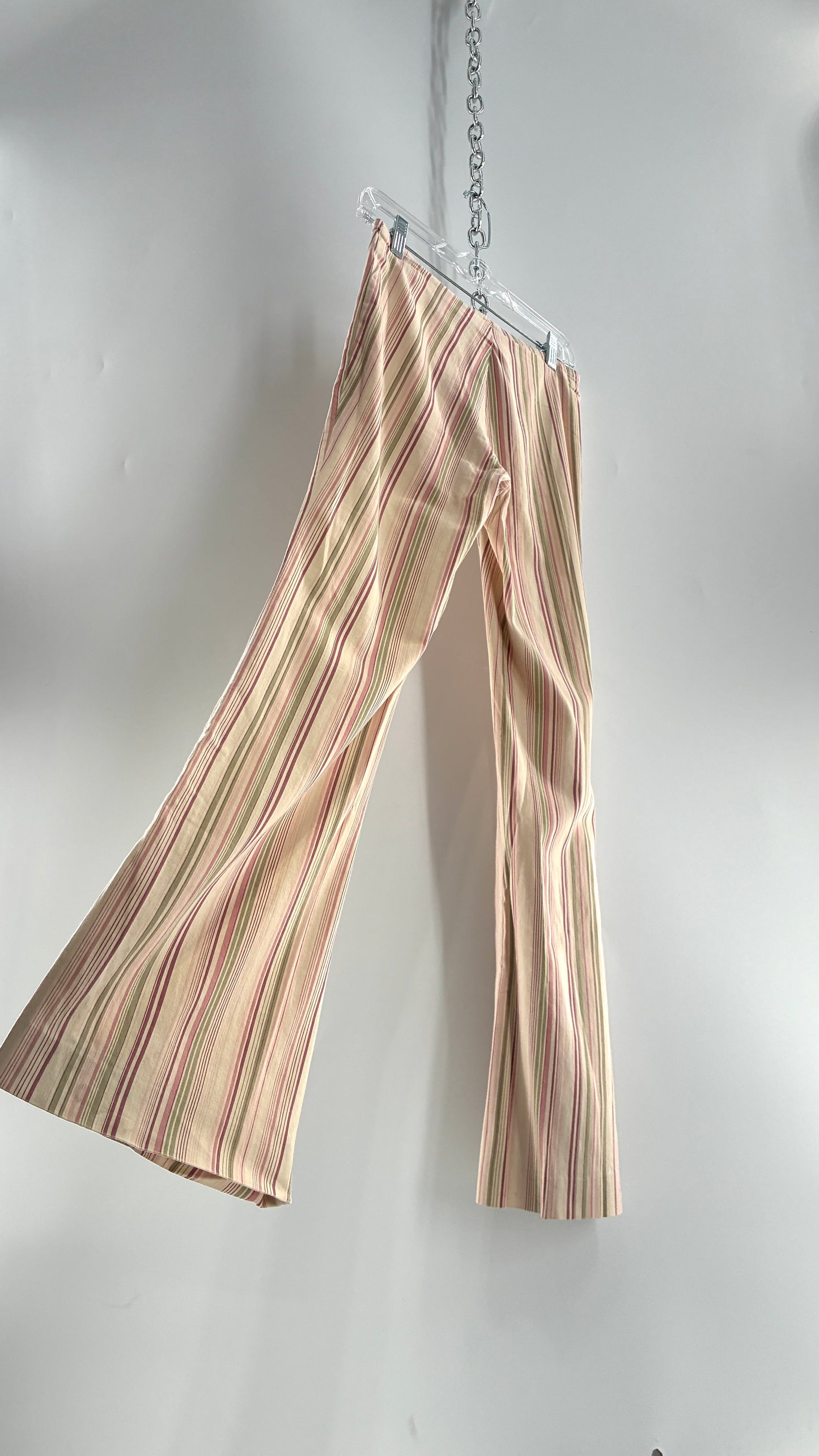 Rare Vintage TARK ‘1 Ultra Low Rise Pink and Green Striped Kick Flares
