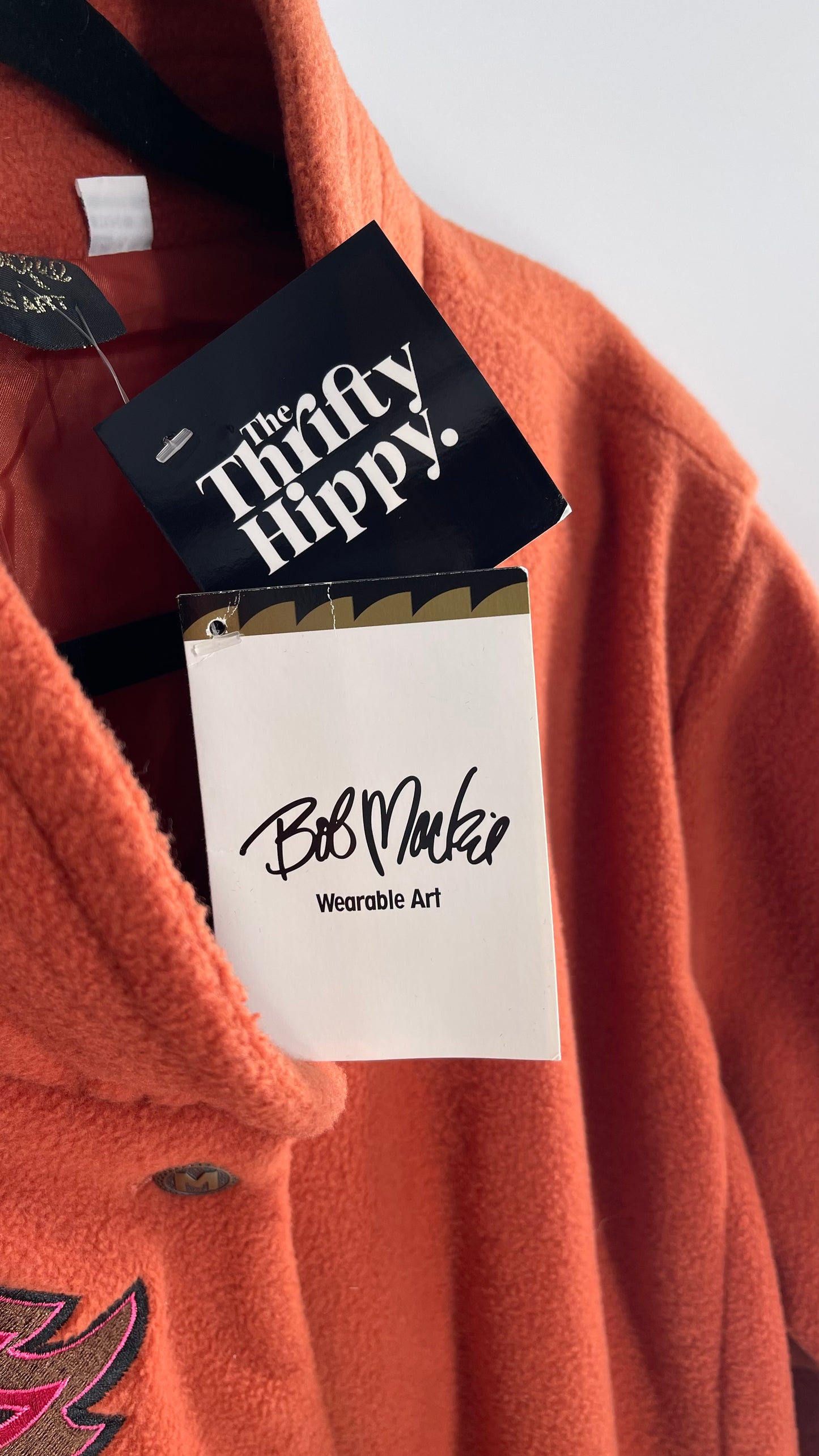 Deadstock Vintage Bob Mackie Orange Coat with Embroidered Sleeves and Body, Embossed Buttons and Tags Attached (XXXL)