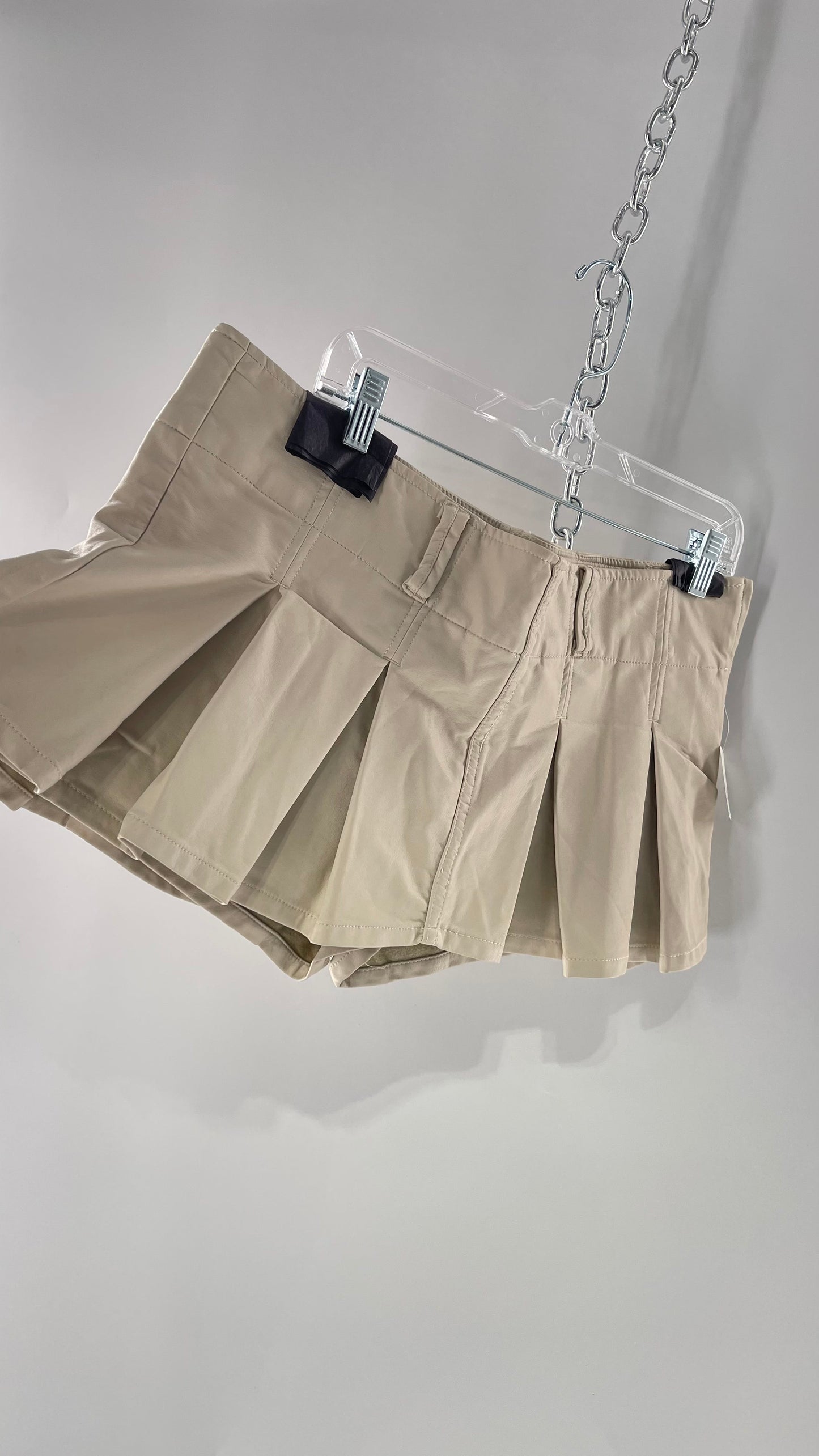 Free People Off White Pleated Vegan Leather Ultra Micro Mini Skirt with Hidden Built in Shorts (12)