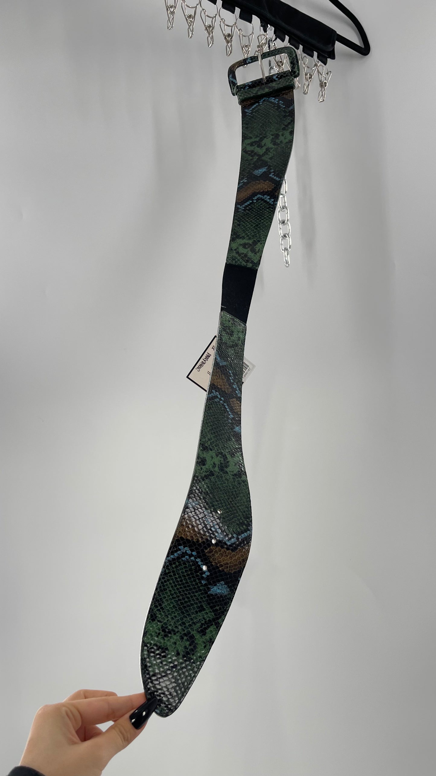 Streets Ahead Green/Blue/Tan Snakeskin Waist Belt with Exaggerated Buckle (XS)