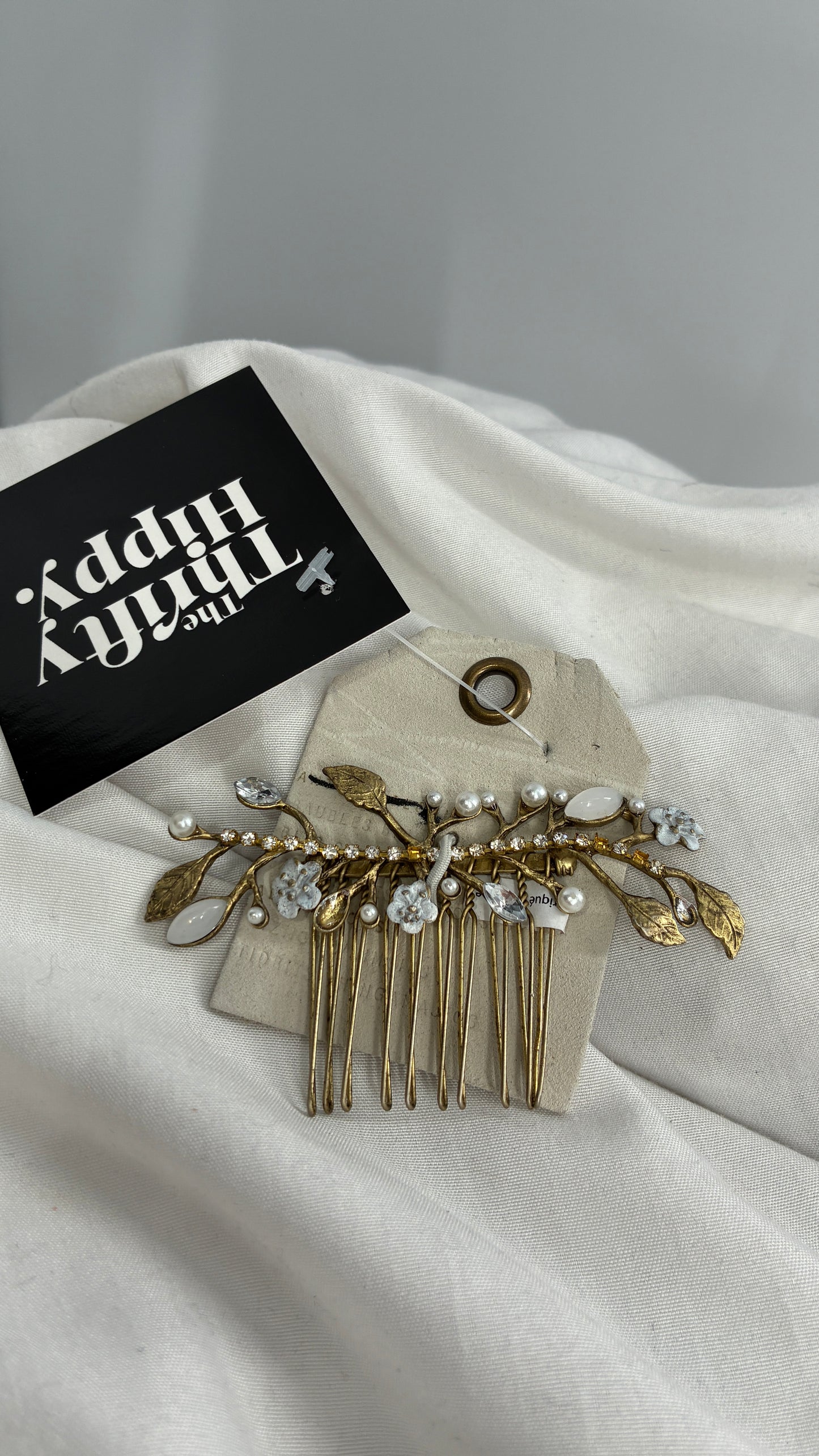 Anthropologie Bronze Metal Floral Beaded Pearl Hair Clip