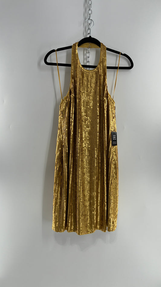 Deadstock Vintage EXPRESS Sequin Beaded Halter Mini Dress with Low Backless Detail (Medium)