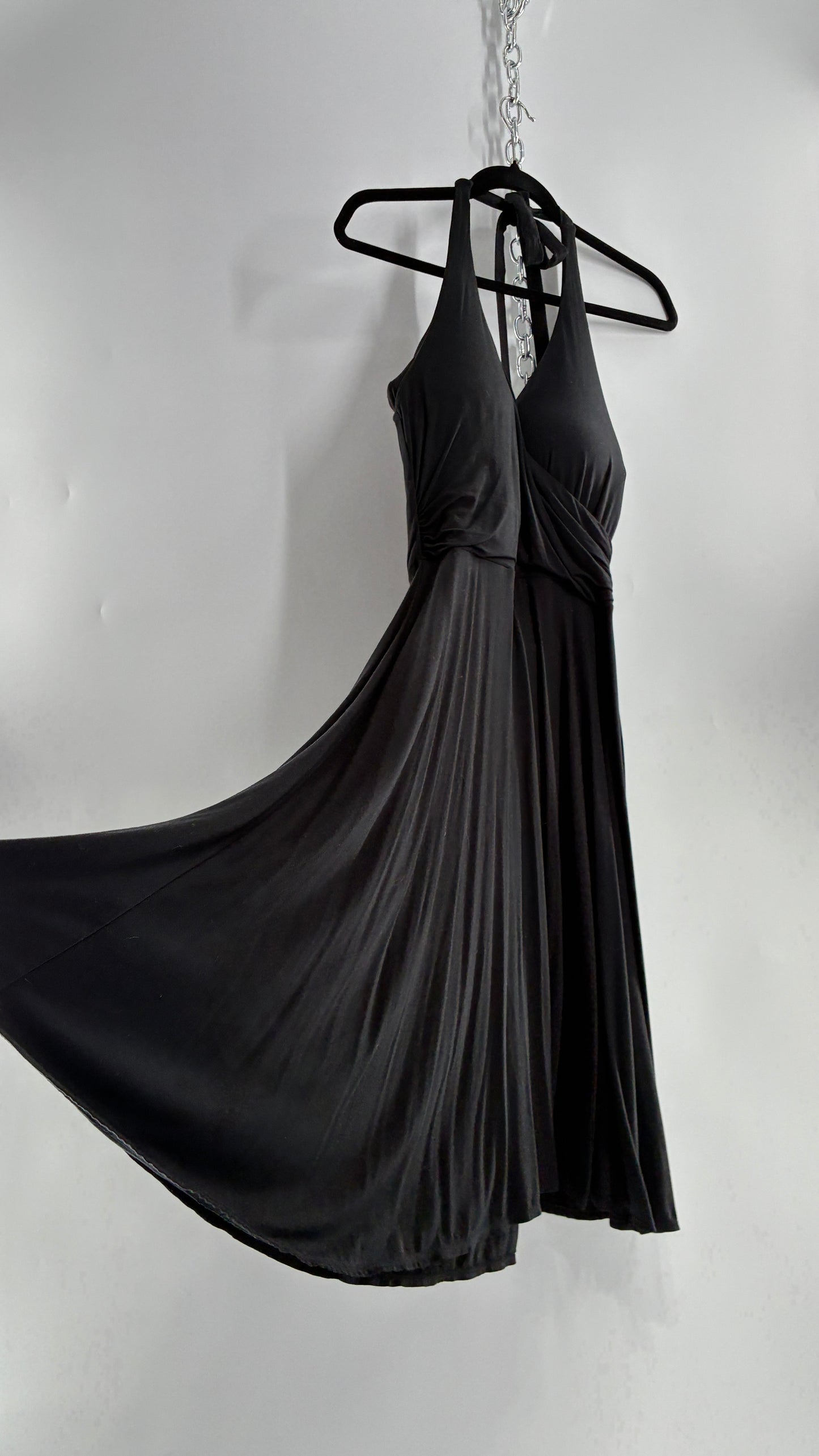 Rare Vintage Victoria’s Secret Black Jersey Knit Halter Voluminous Dress with Built in Padded Bra (34C)