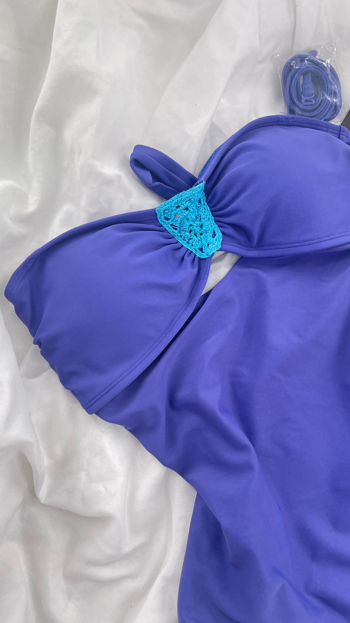 Aerie Purple/Blue One Piece Swimsuit with Crochet Bust and Open Back (Small)