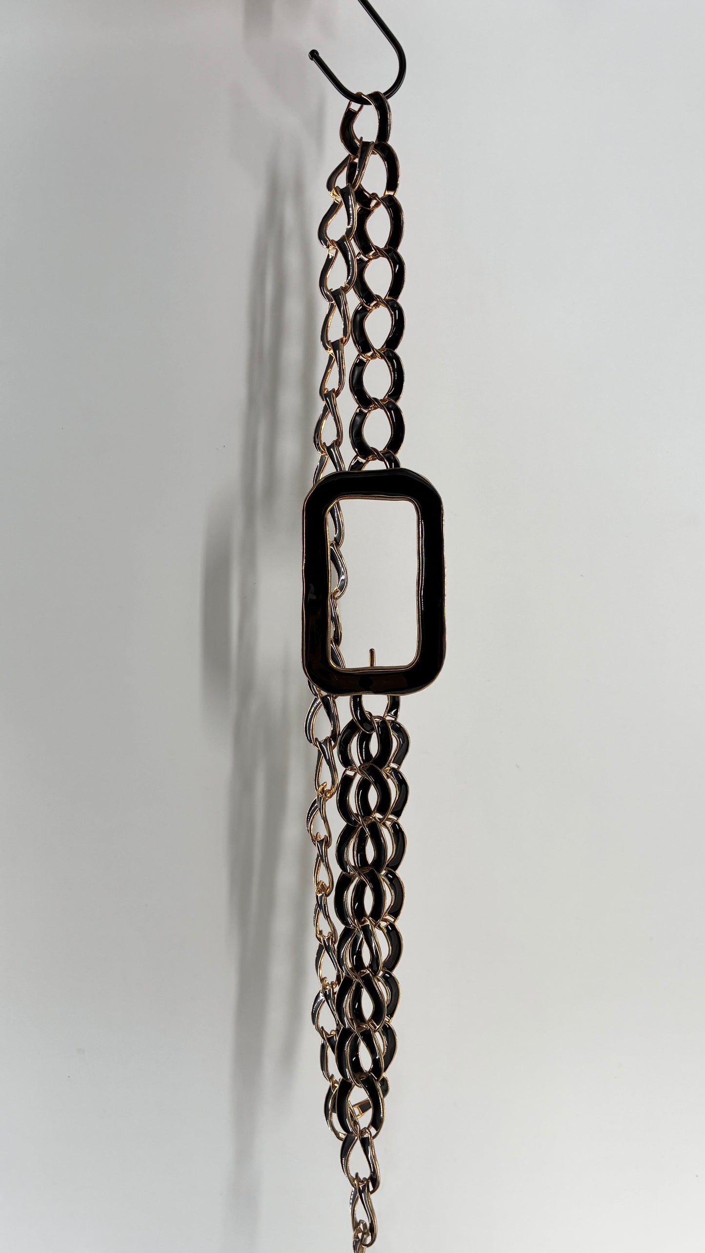 Vintage Gold and Black Chain Belt with Oversized Statement Buckle (One Size)