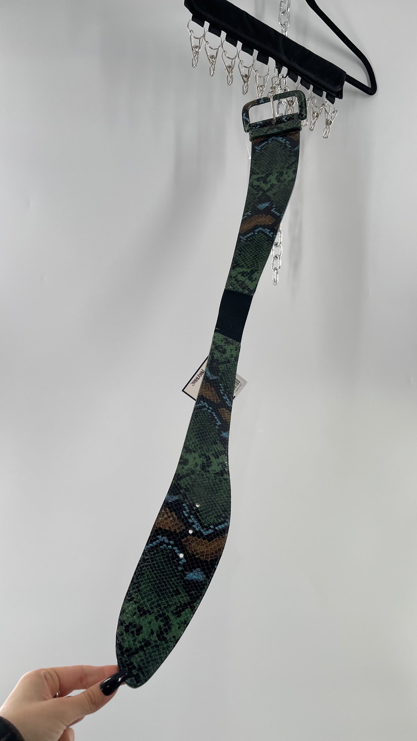 Streets Ahead Green/Blue/Tan Snakeskin Waist Belt with Exaggerated Buckle (XS)