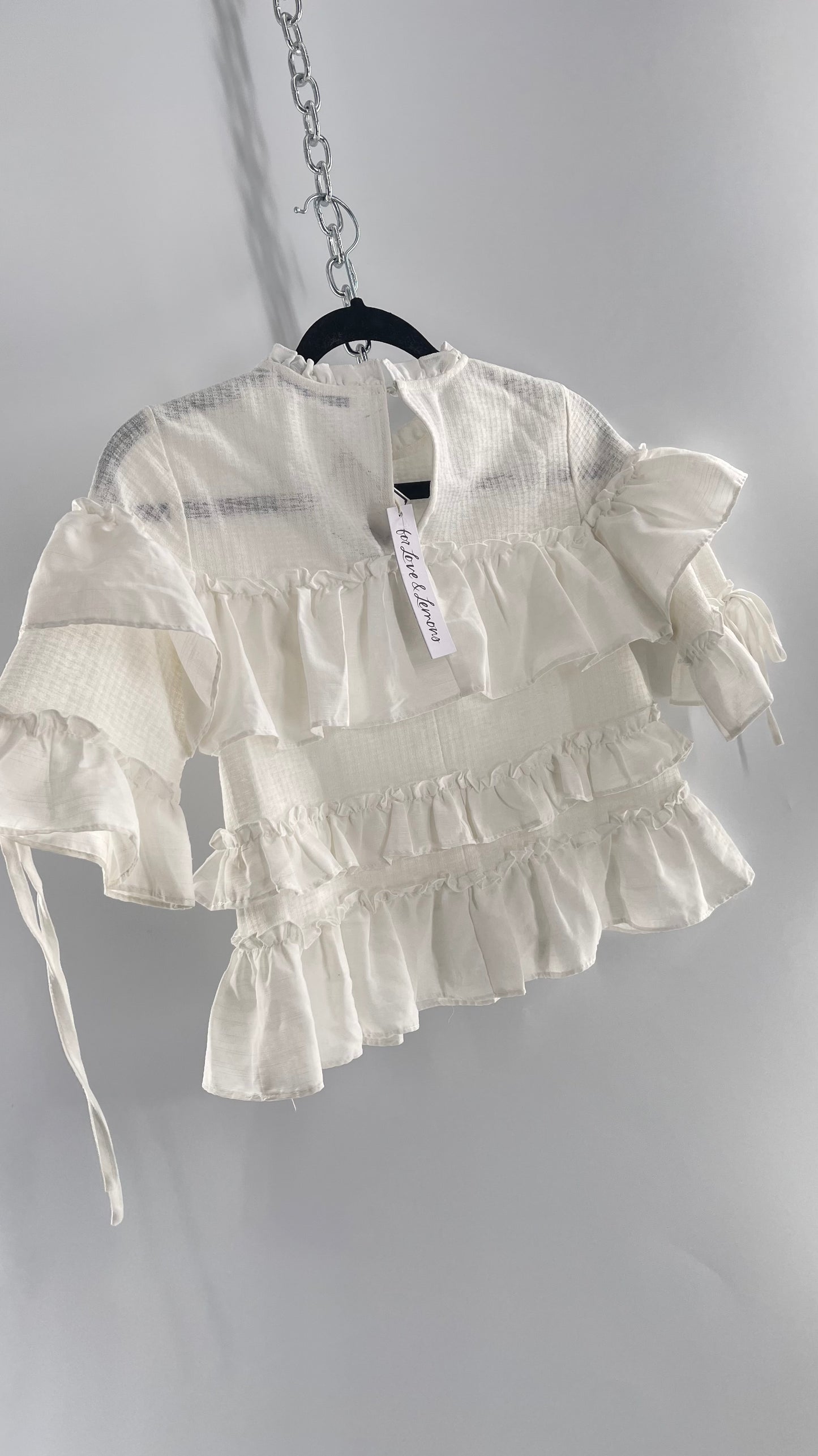 For Love and Lemons English Factory White Ruffle Cloud Blouse with Tags Attached (XS)