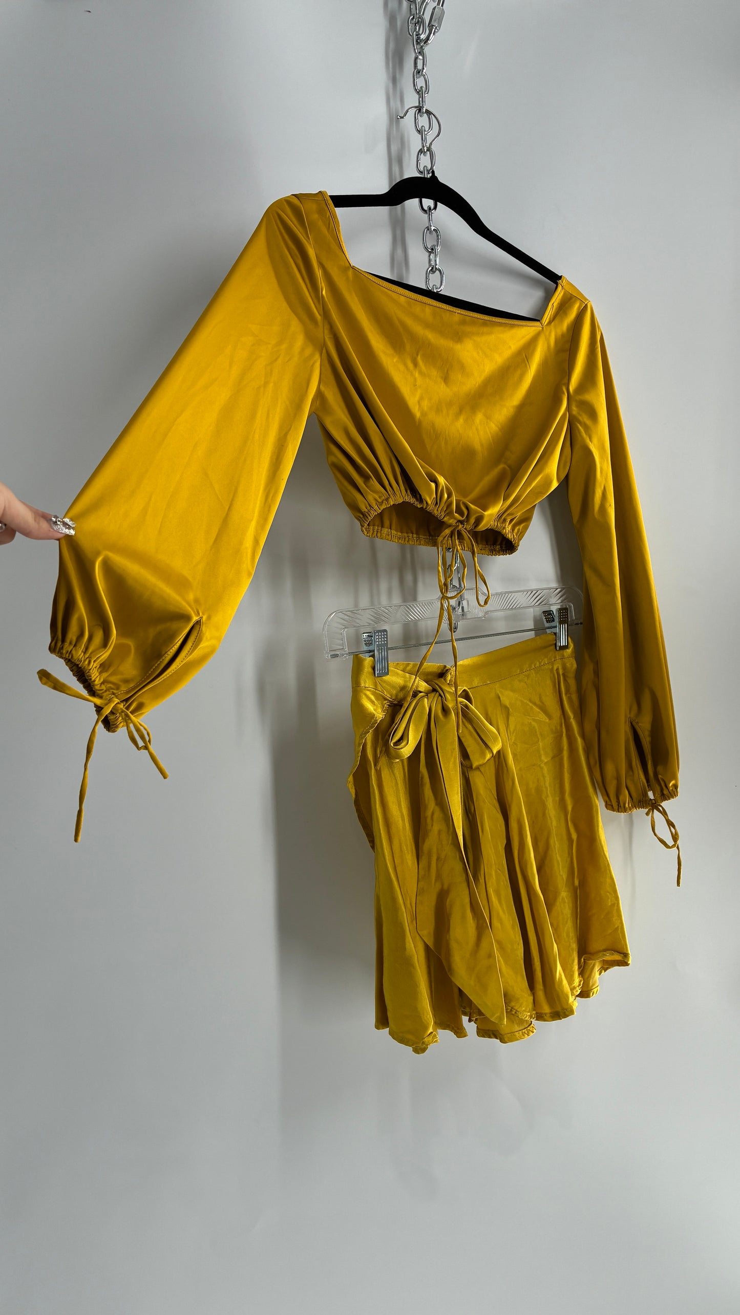 Golden Yellow Set: Free People Bubble Sleeve Top (S) Skirt Urban Outfitters Skirt (XS)