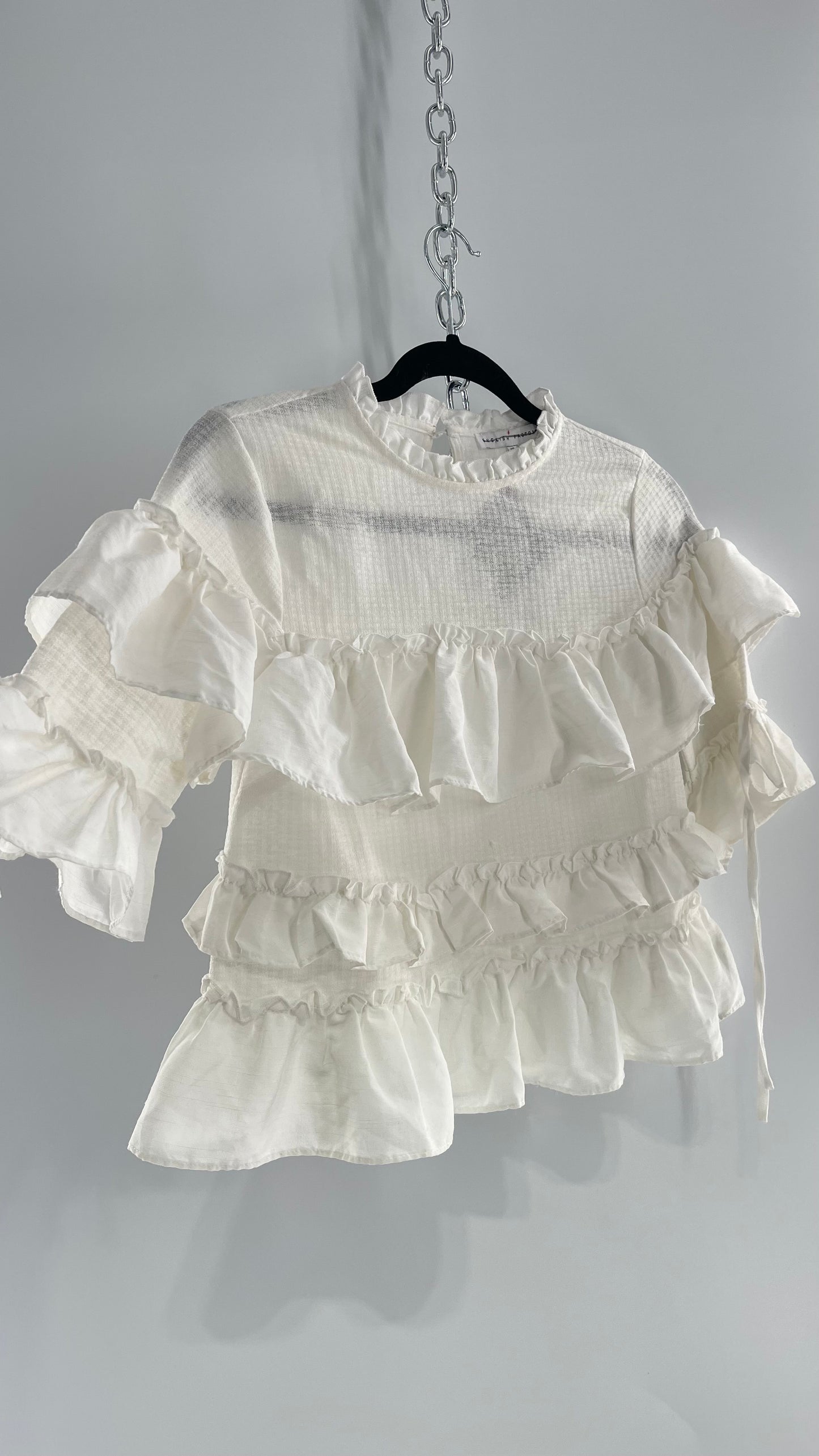 For Love and Lemons English Factory White Ruffle Cloud Blouse with Tags Attached (XS)
