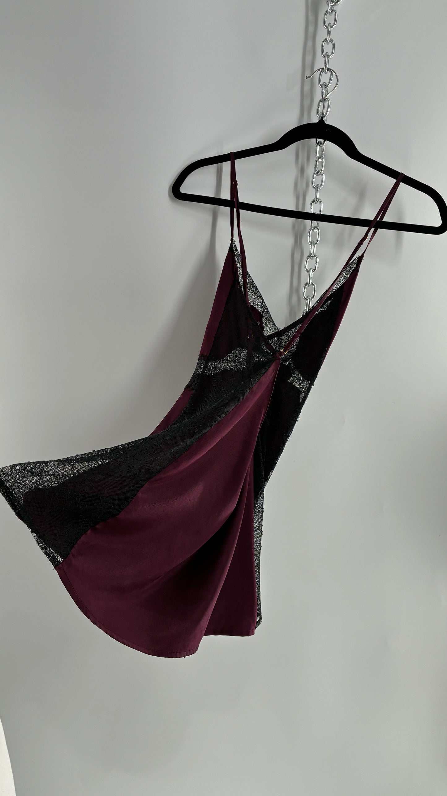 Vintage Victoria’s Secret Satin Plum Camisole with Black Lace Detailing (Medium)