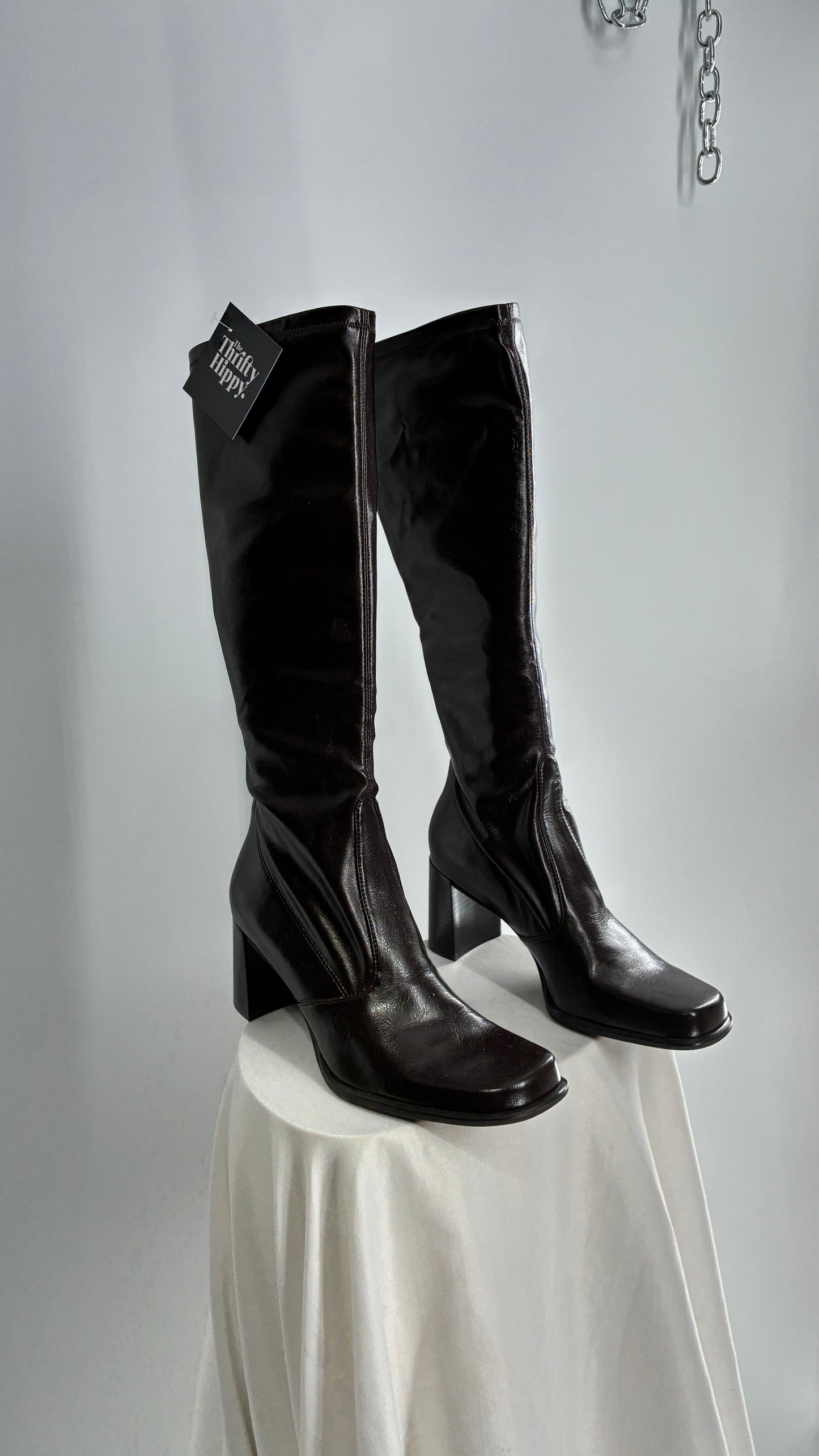 Vintage FRANCO SARTO Made in Brazil Square Toe Knee High Boots with Block Heel (8.5)