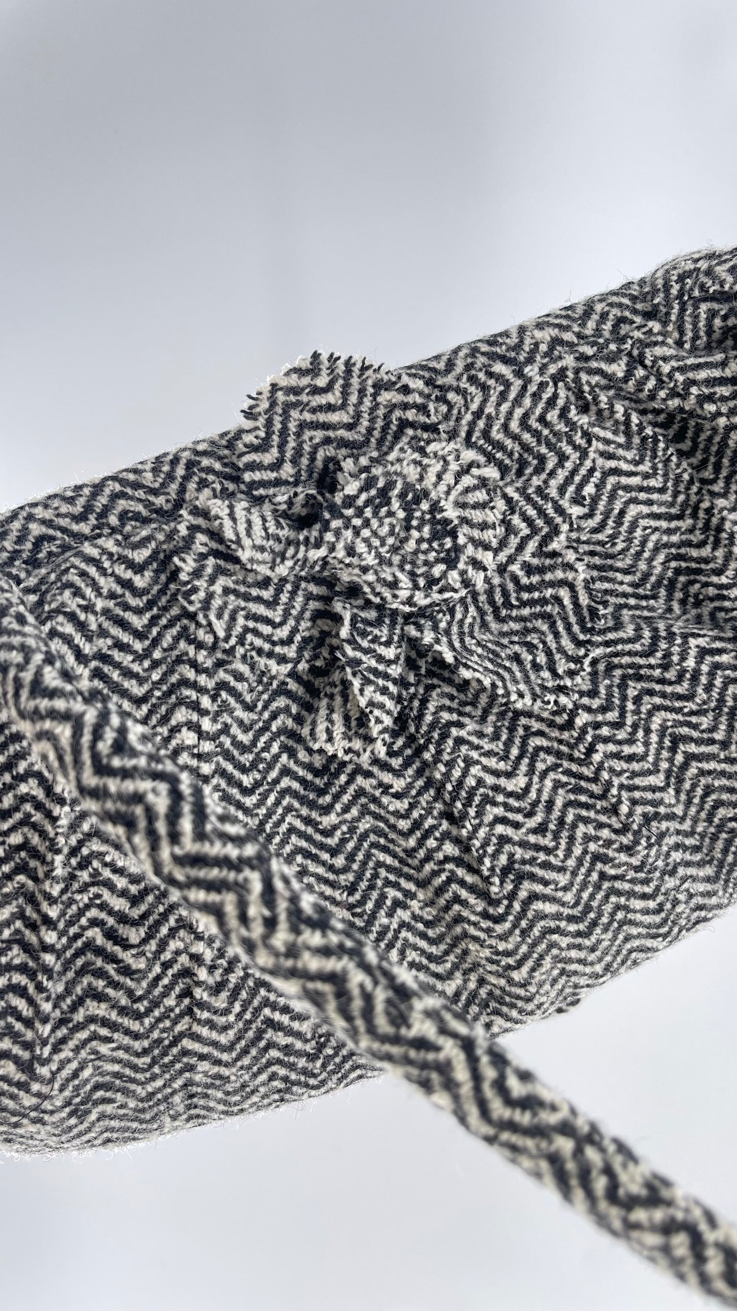 Vintage Wool Knit Black White Purse with Flower Appliqué