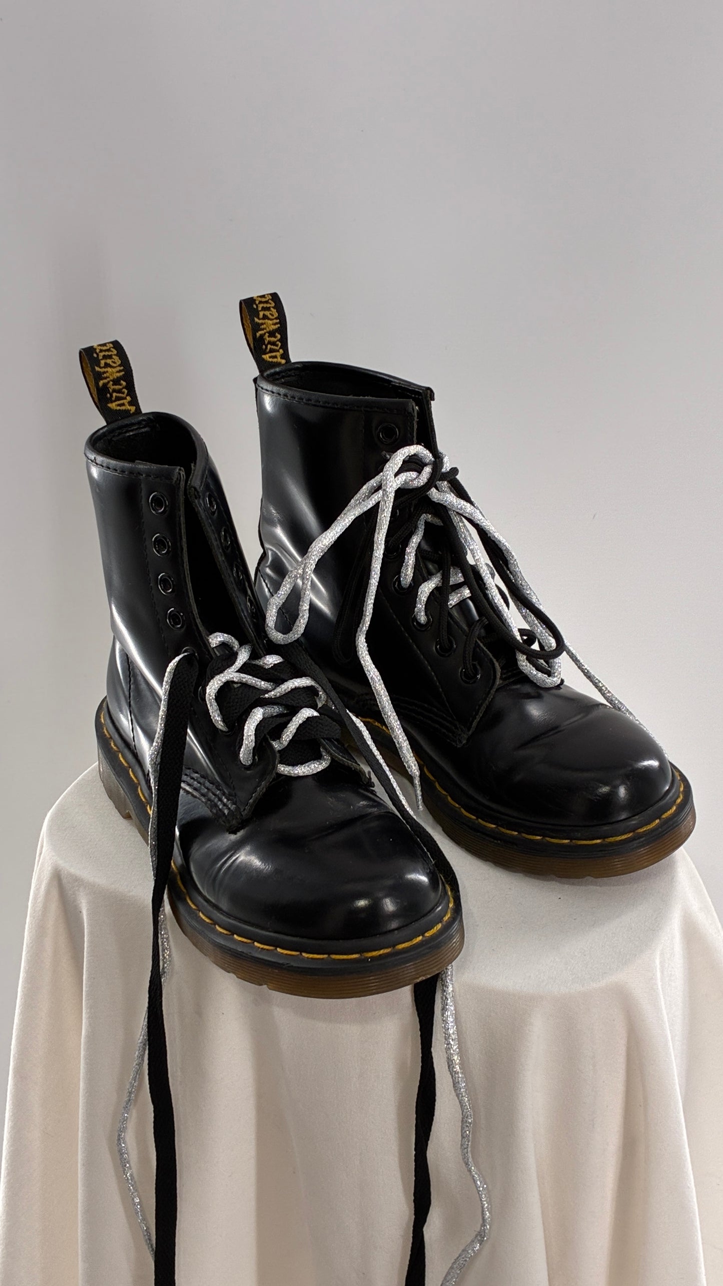 Vintage Dr. Martens Patent Leather Black Combat Boots (6)