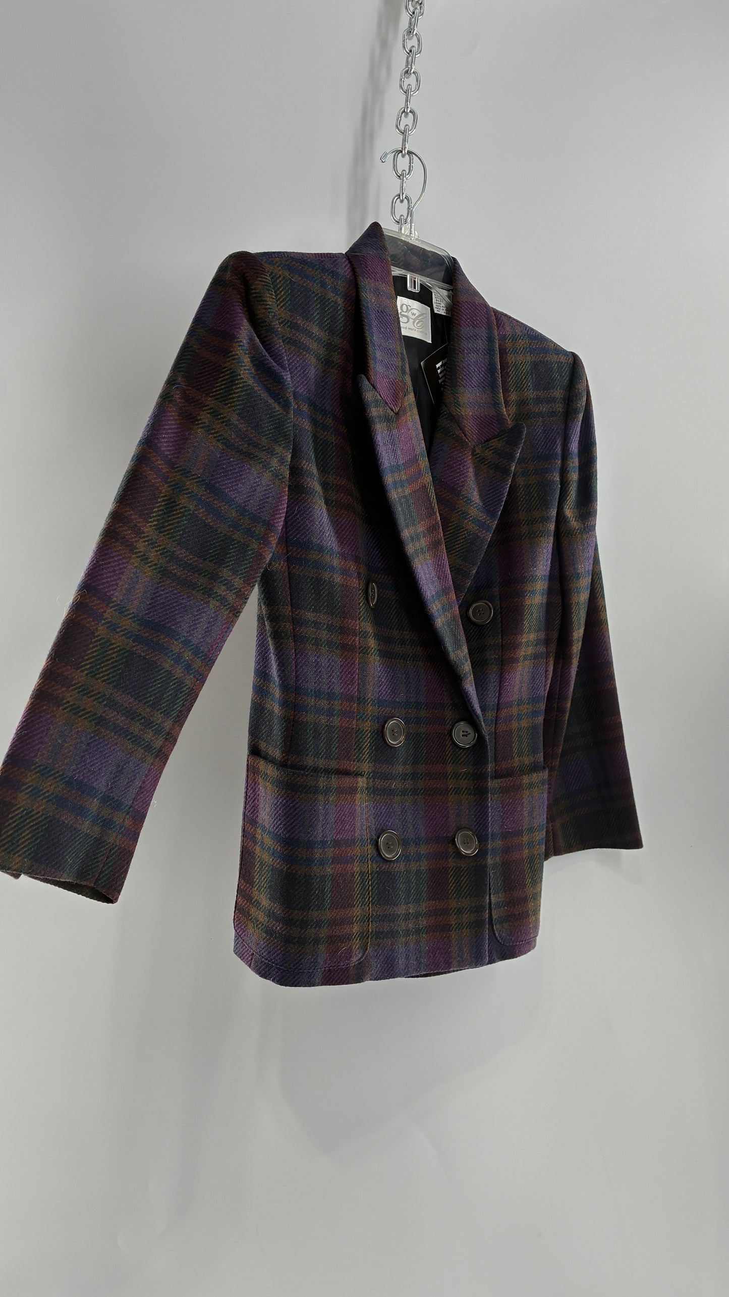 Vintage Suit Set with GOOD WORKS CLOTHING Wool Blend Indigo Plaid Blazer and Upcycled Wool Blend Mini Skirt (6 Petite)