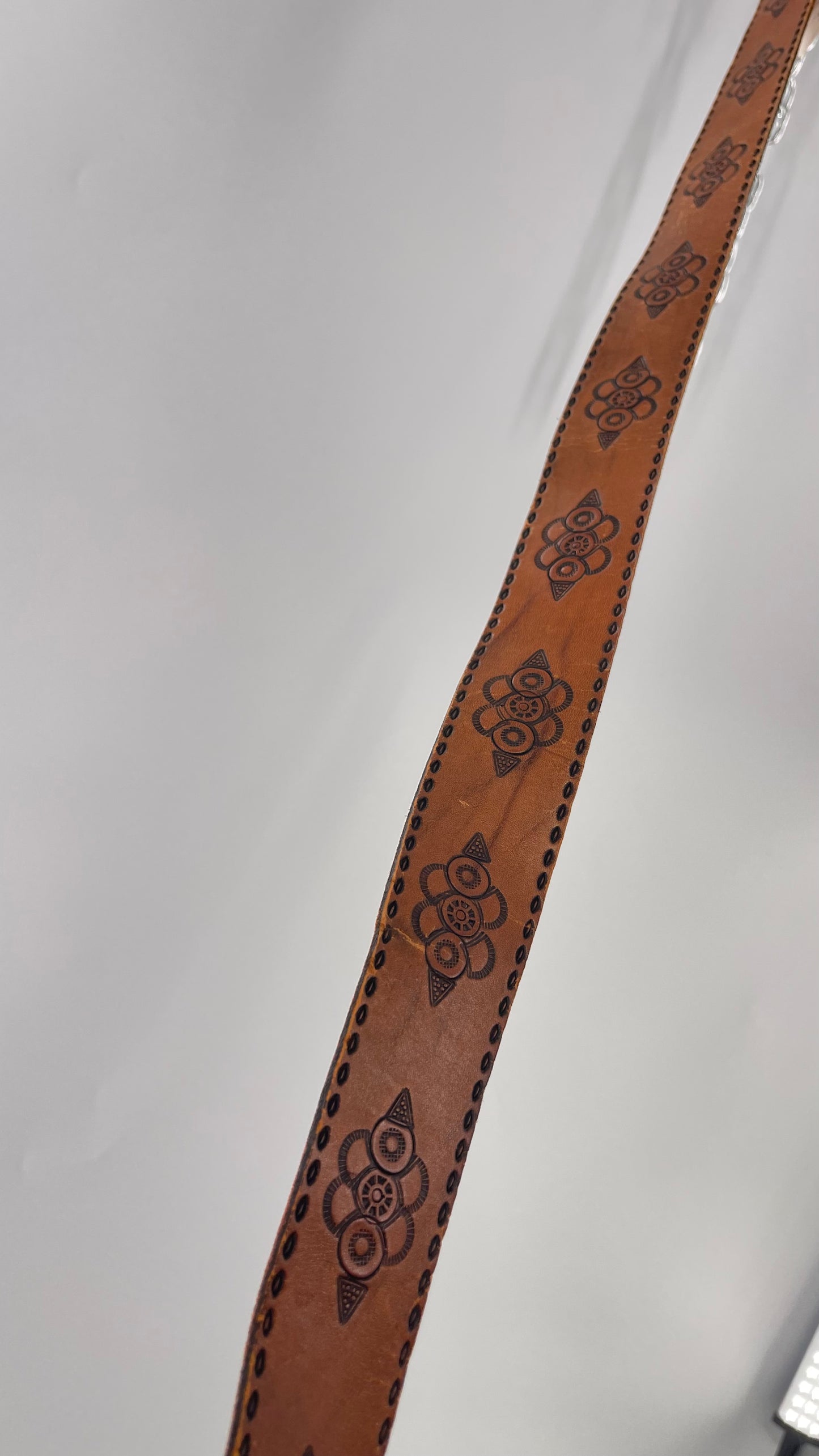Vintage 70s Hand Tooled HandCrafted Embossed Genuine Leather Belt (S/M)
