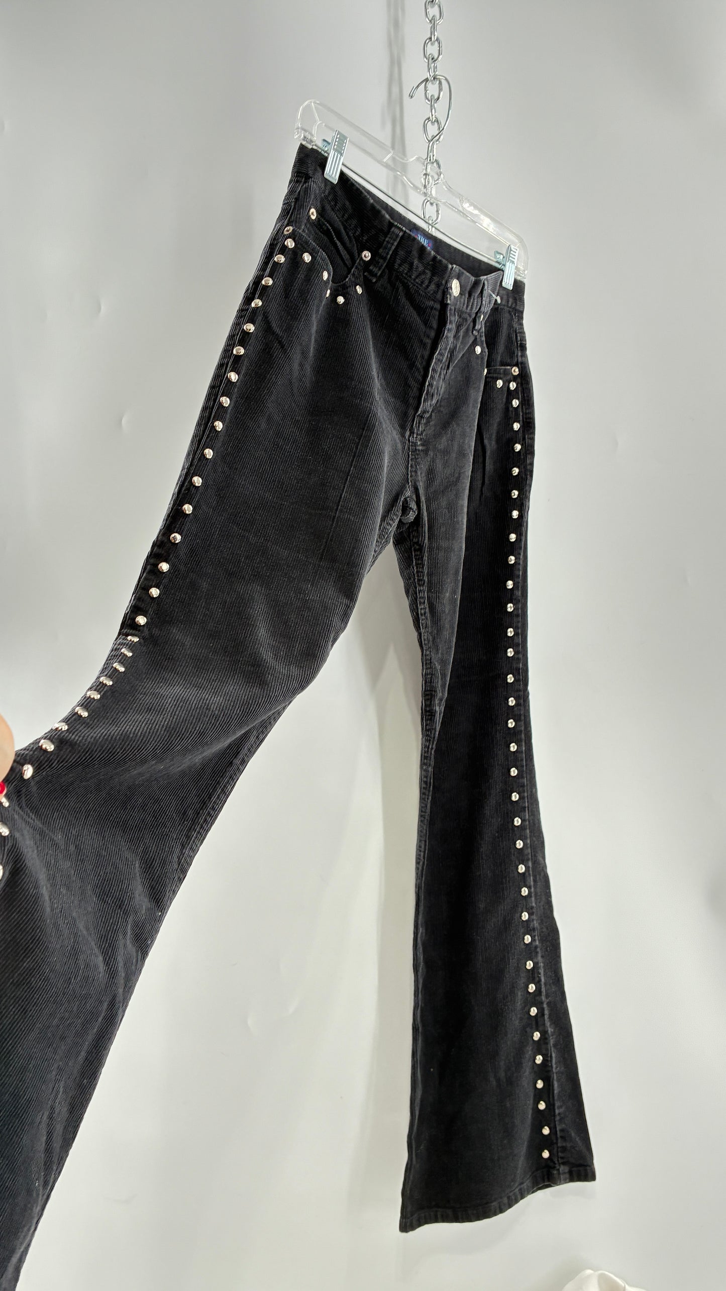 Vintage THE BLUES Grey Corduroy Side Studded Kick Flares (8)