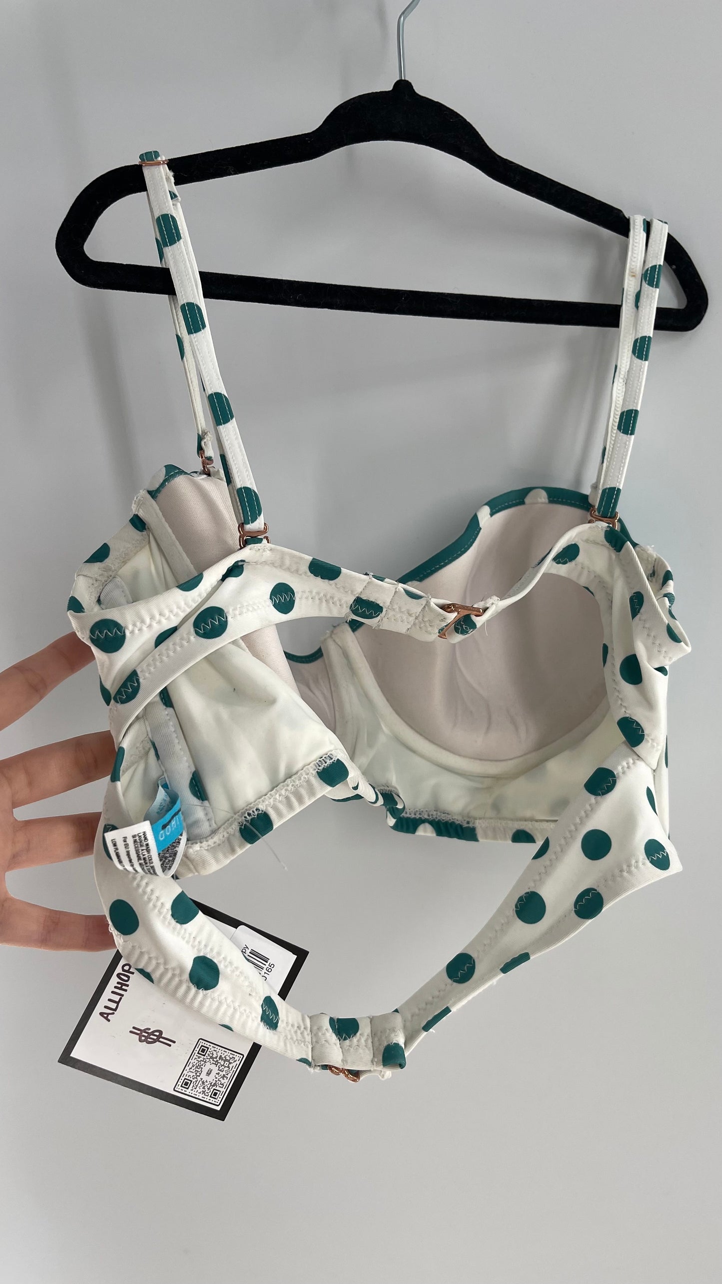 Anthropologie ALIHOP Green/White Polka Dot Underwire Swim Top (Large)