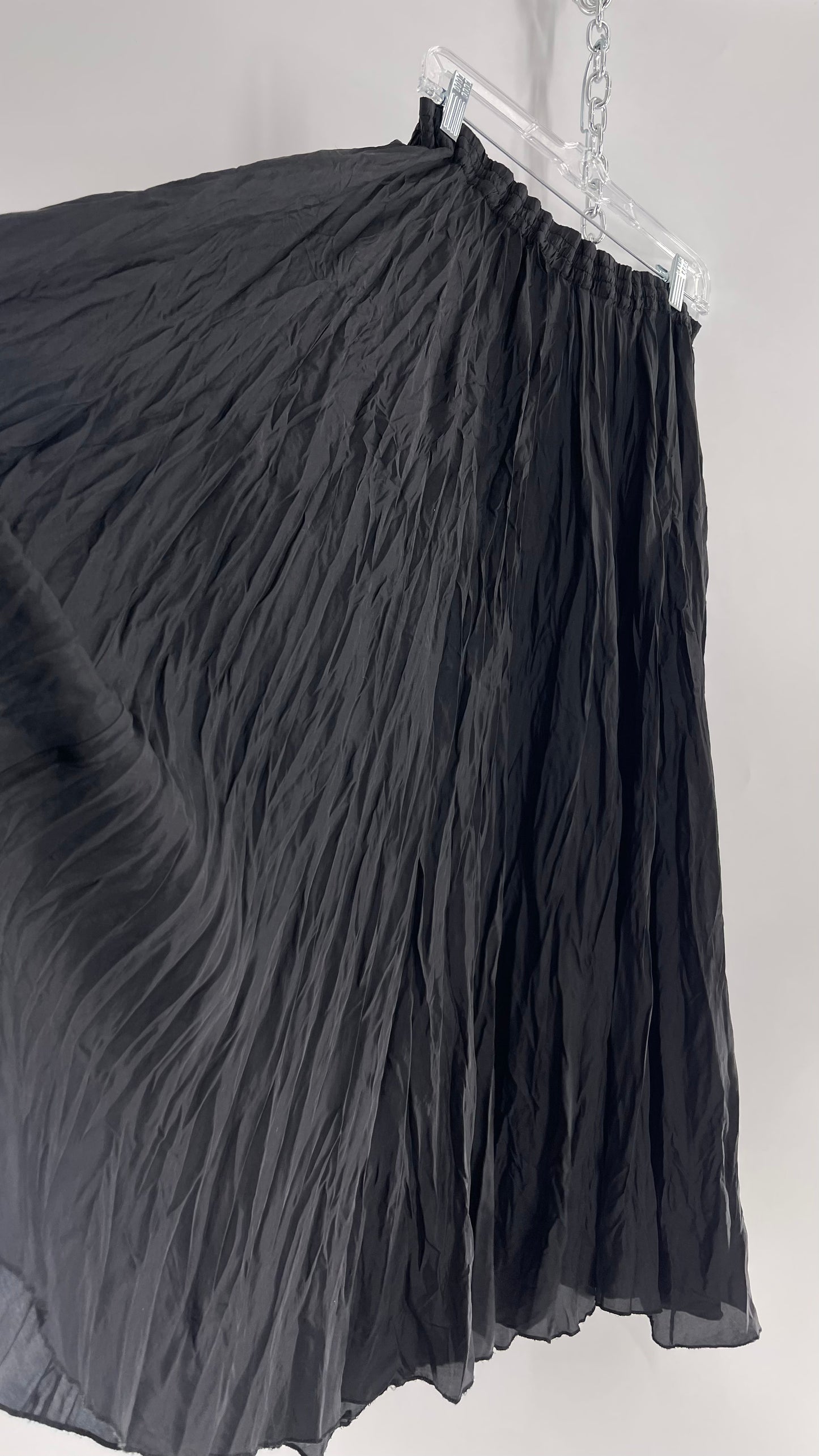 Vintage Adrian Jordan Black Full Length Crinkle Skirt 100% Silk (18/20)