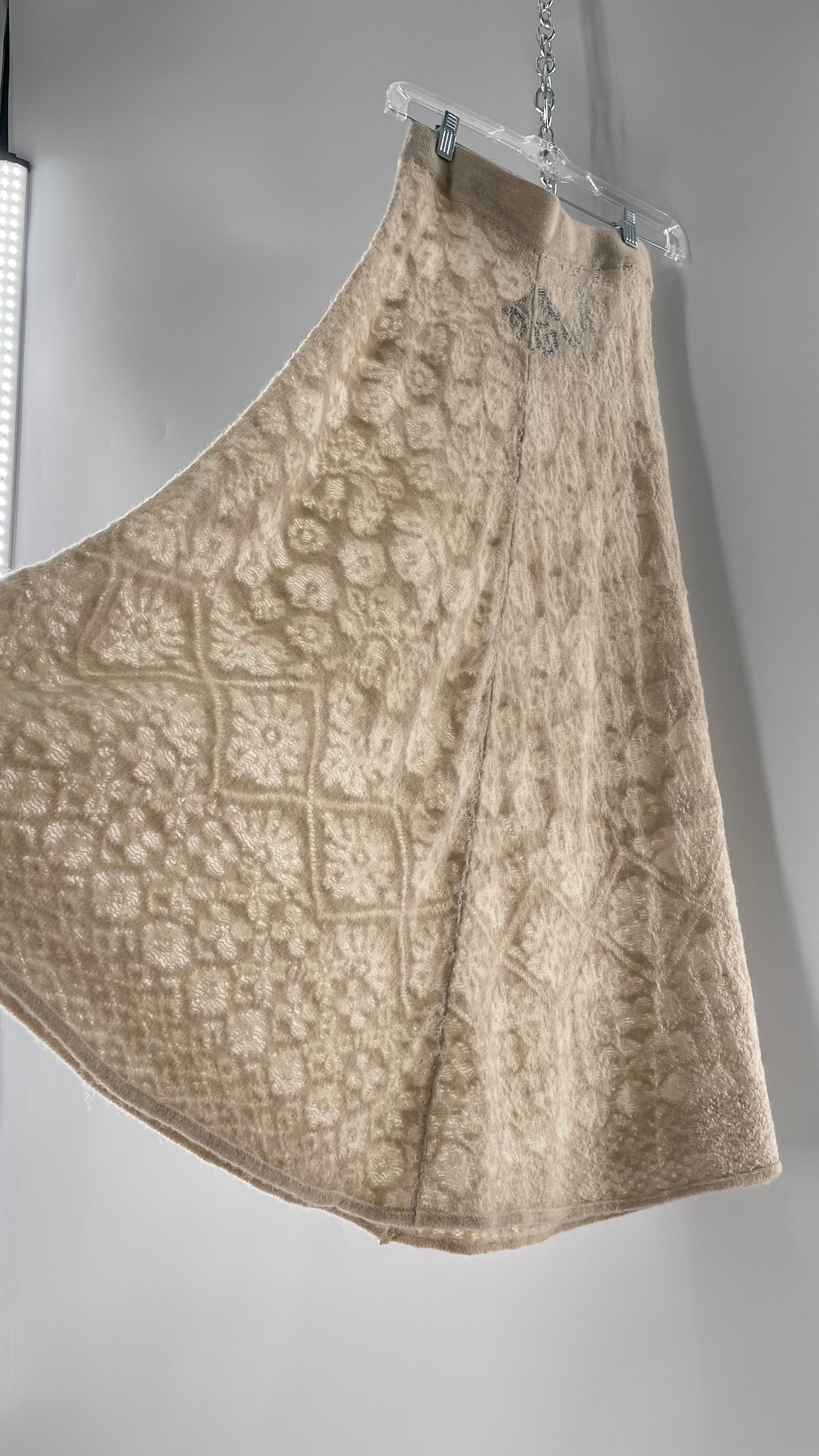 ZARA Open Knit Patterned Slightly Translucent Oatmeal Skirt (Small)