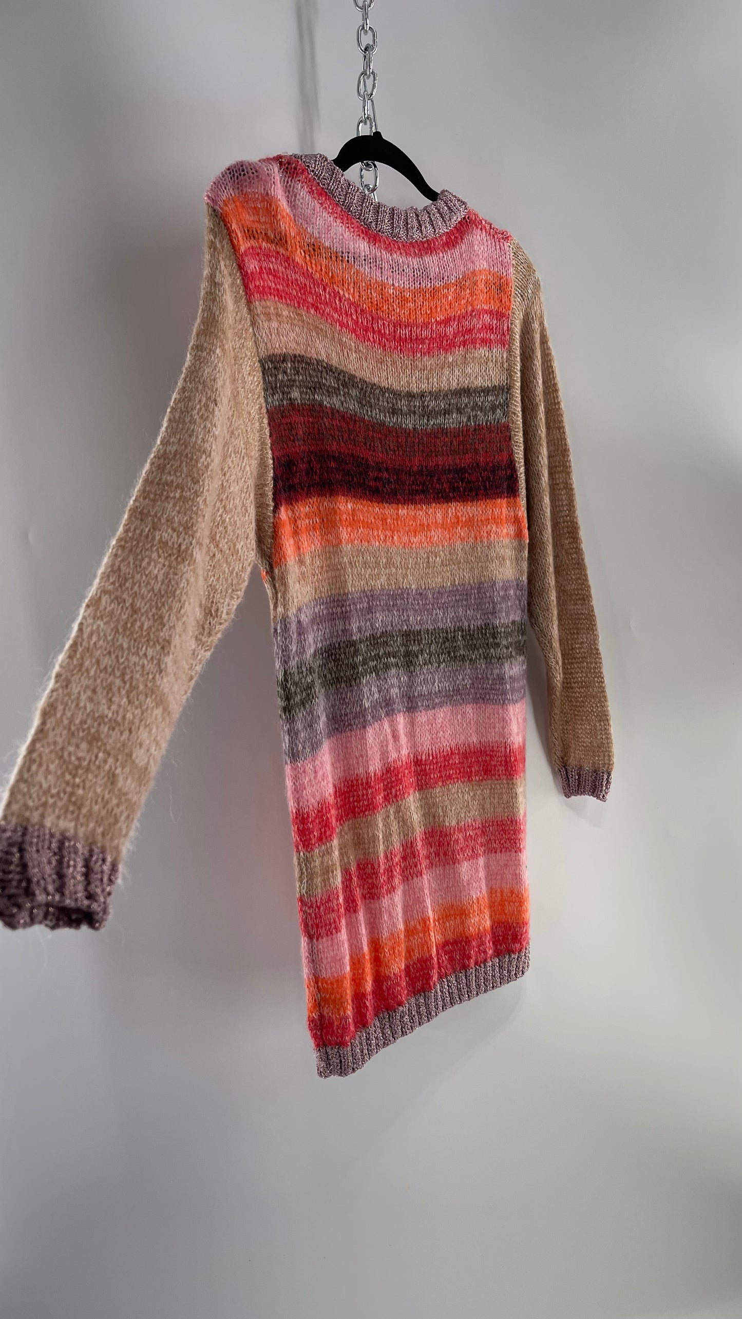 Free People Striped Sweater with Glitter Knit Cuffs and Collar (XS)