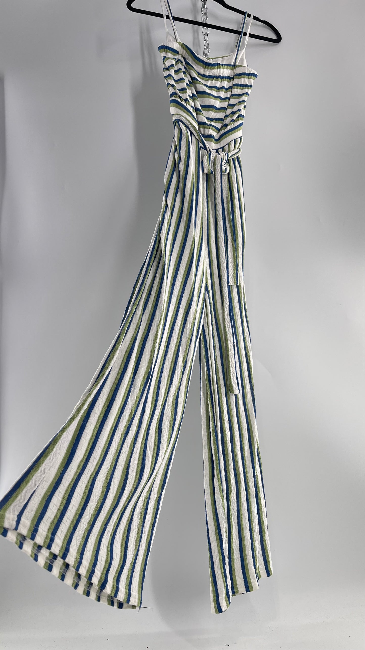 Maeve Anthropologie Woven Green/Blue/White Wide Leg Jumpsuit (Small)
